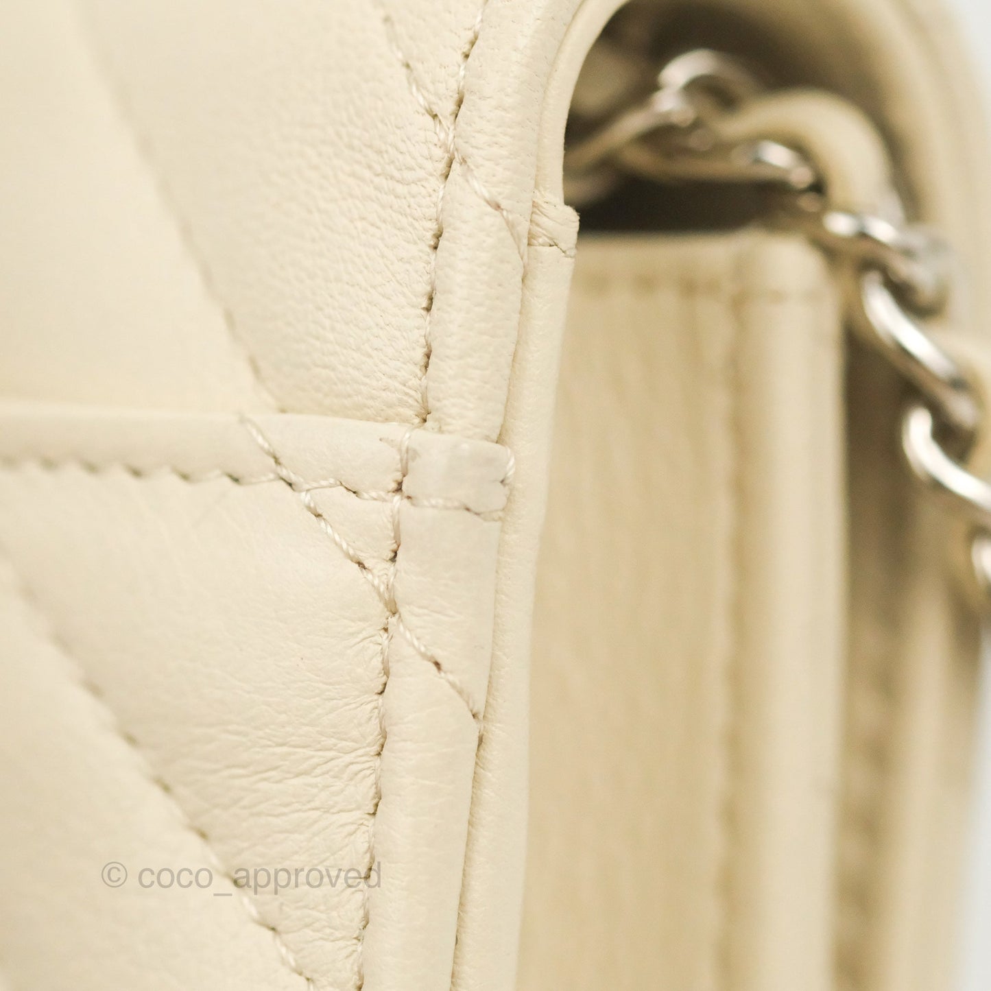 Chanel Chevron Clutch With Chain Ivory Calfskin Silver Hardware