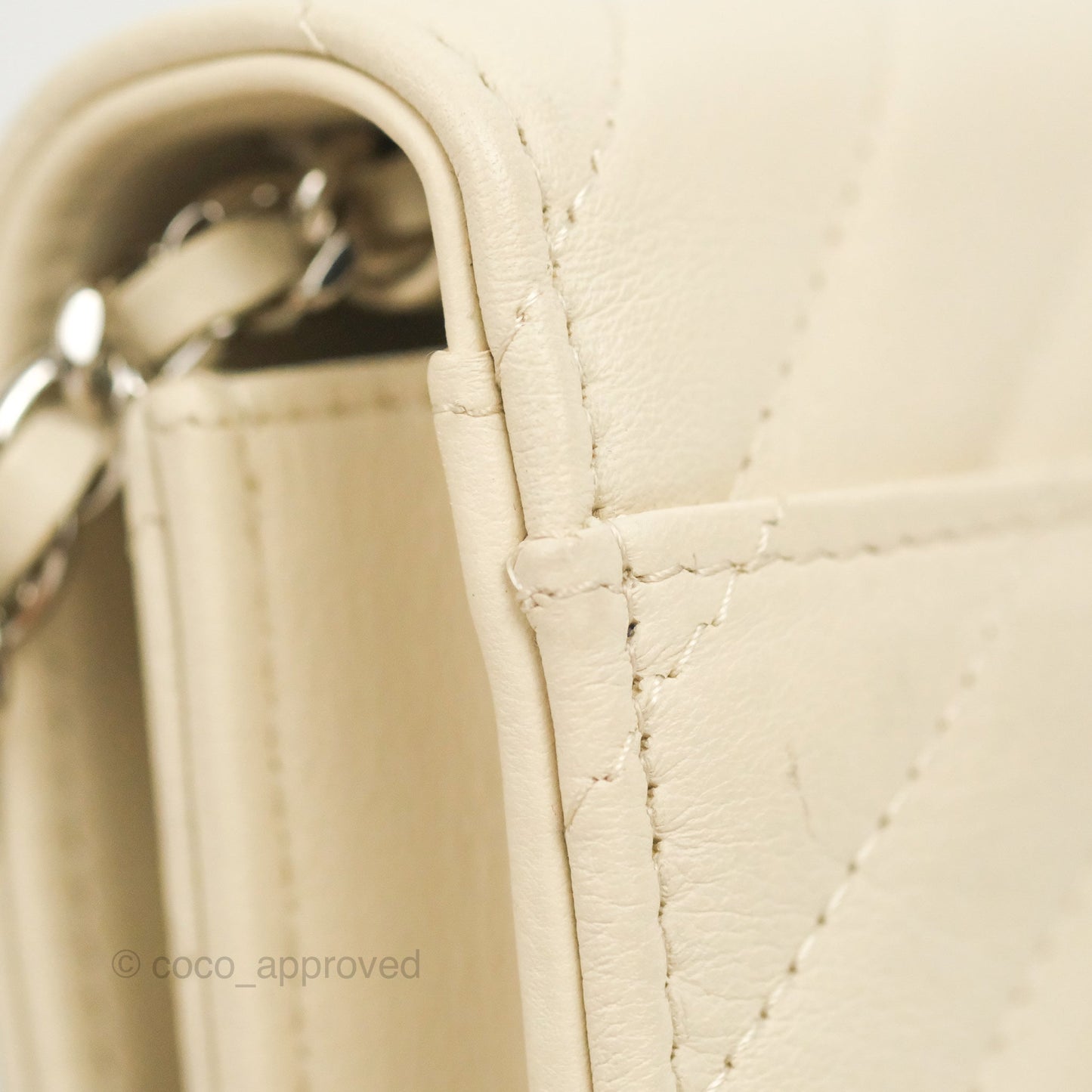Chanel Chevron Clutch With Chain Ivory Calfskin Silver Hardware