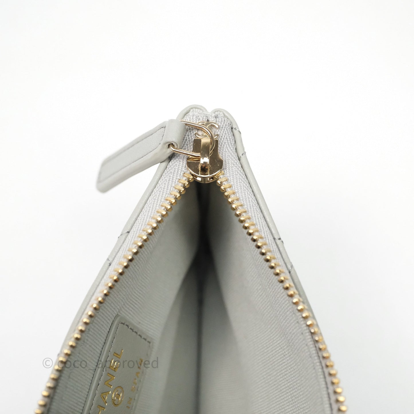 Chanel Quilted Mini O Case Grey Lambskin Gold Hardware