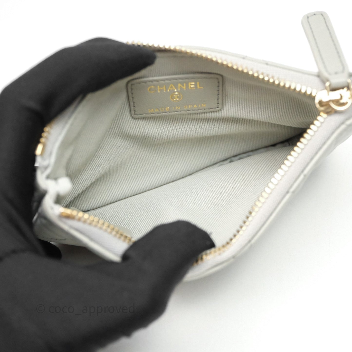 Chanel Quilted Mini O Case Grey Lambskin Gold Hardware