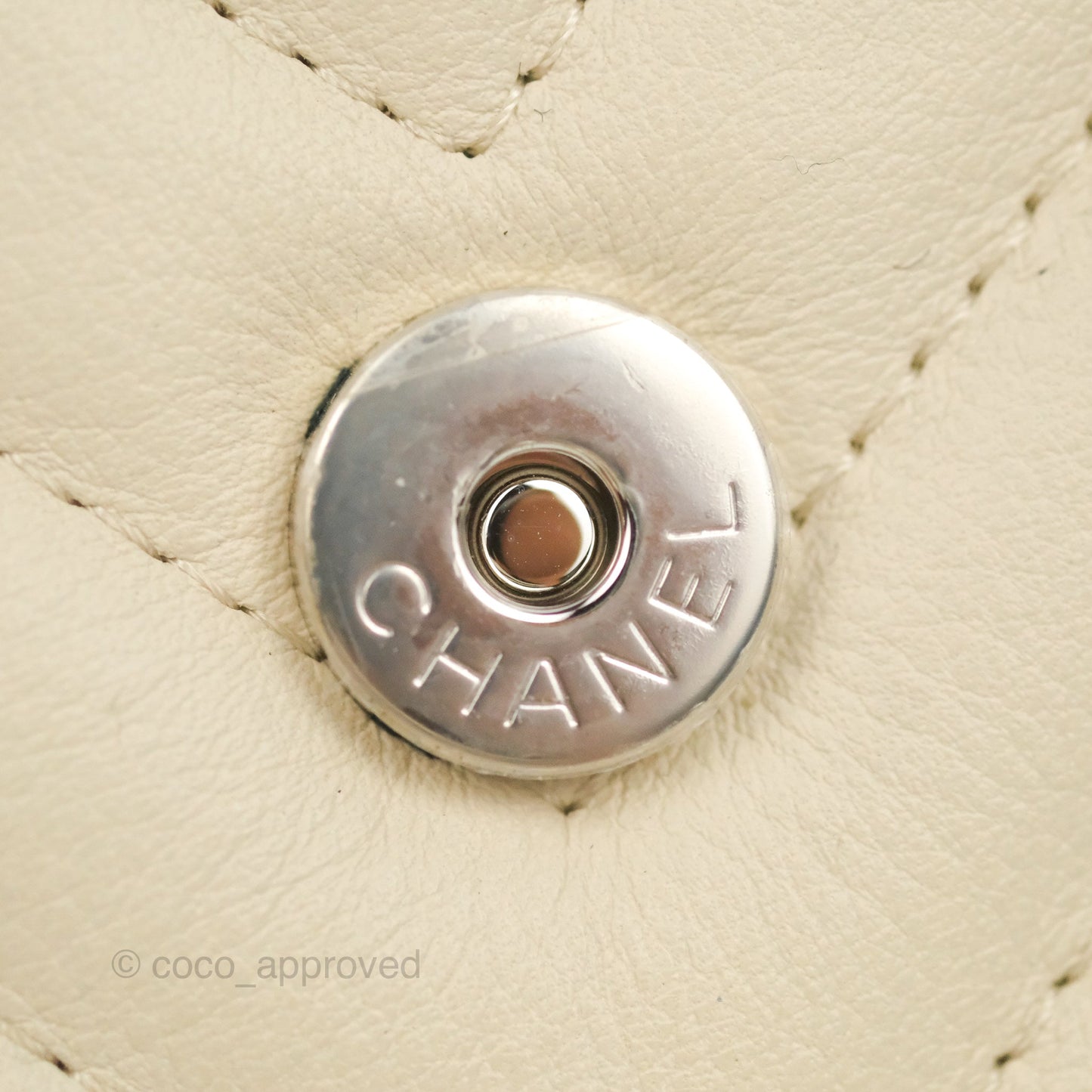 Chanel Chevron Clutch With Chain Ivory Calfskin Silver Hardware