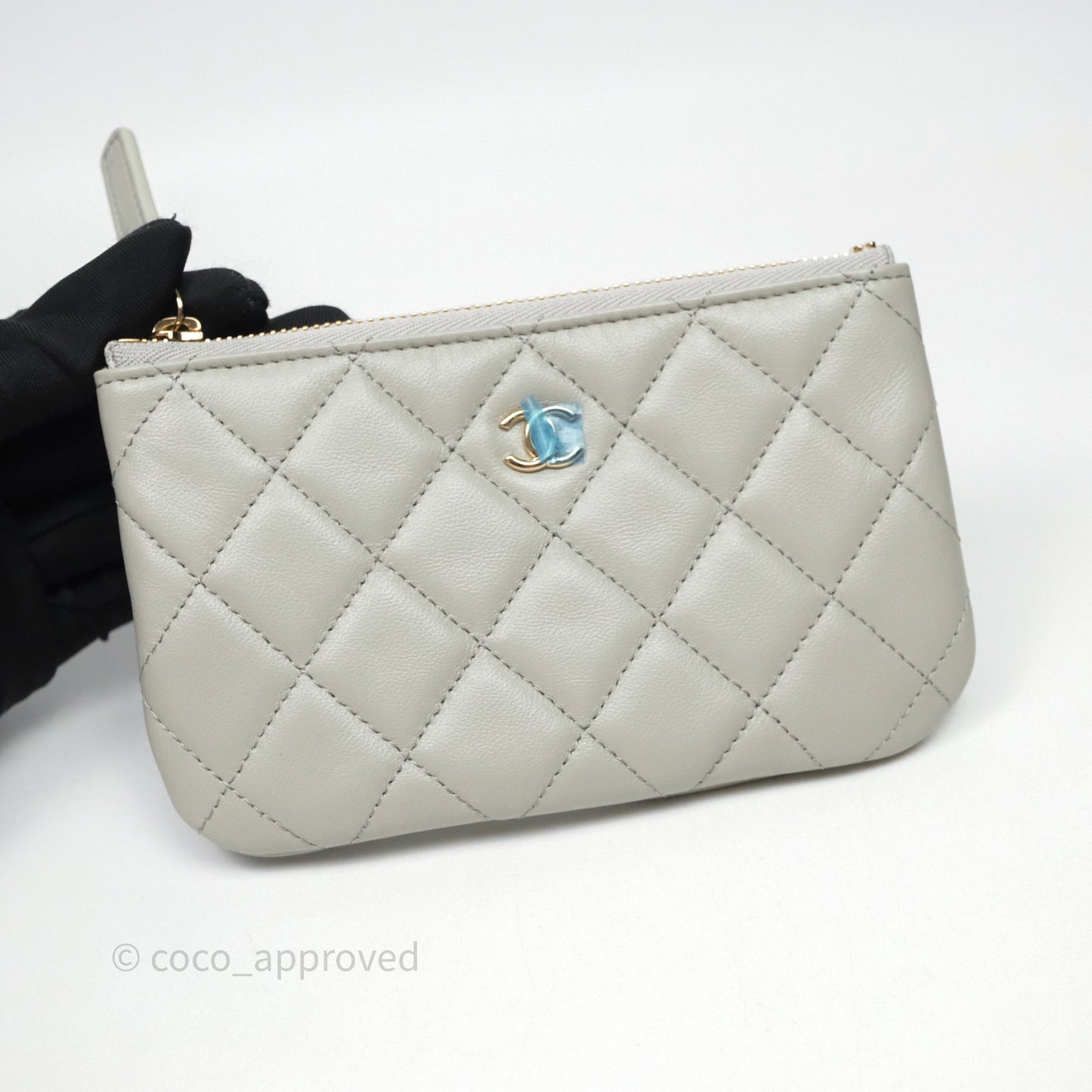 Chanel Quilted Mini O Case Grey Lambskin Gold Hardware