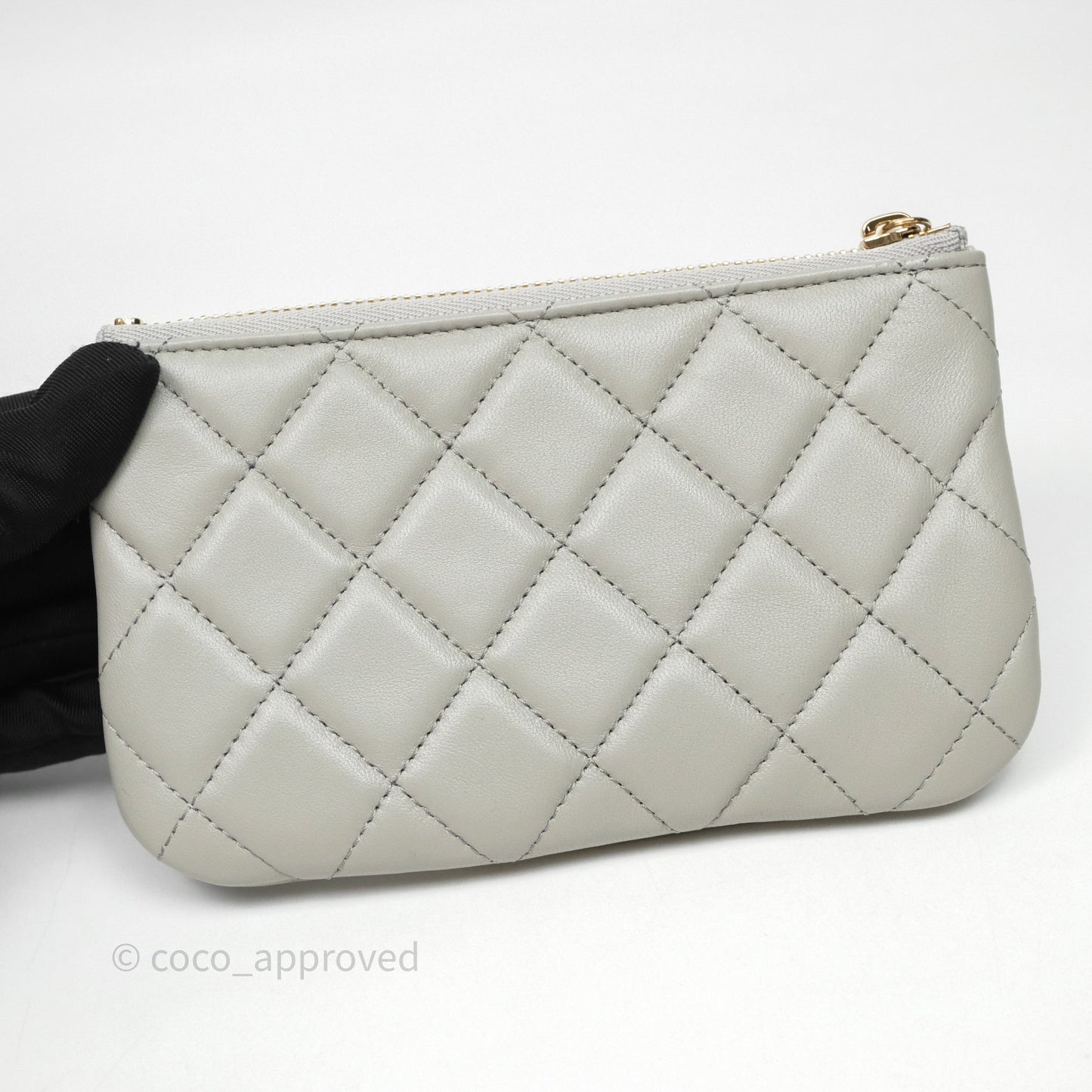 Chanel Quilted Mini O Case Grey Lambskin Gold Hardware
