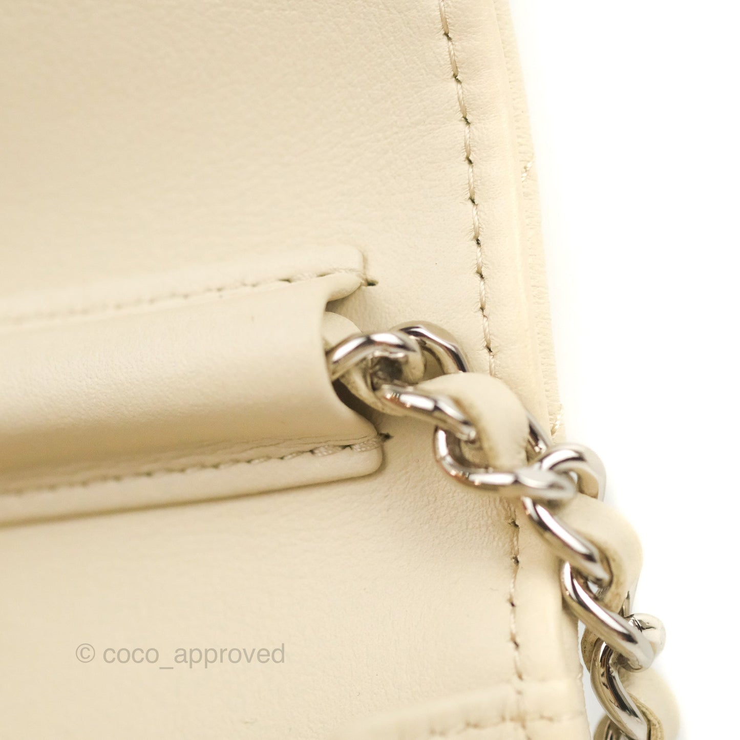 Chanel Chevron Clutch With Chain Ivory Calfskin Silver Hardware