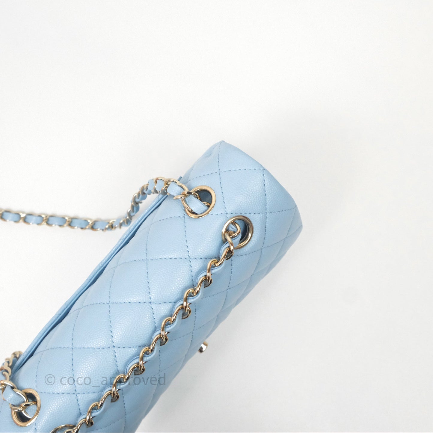 Chanel Small Classic Flap Quilted Blue Caviar Light Gold Hardware
