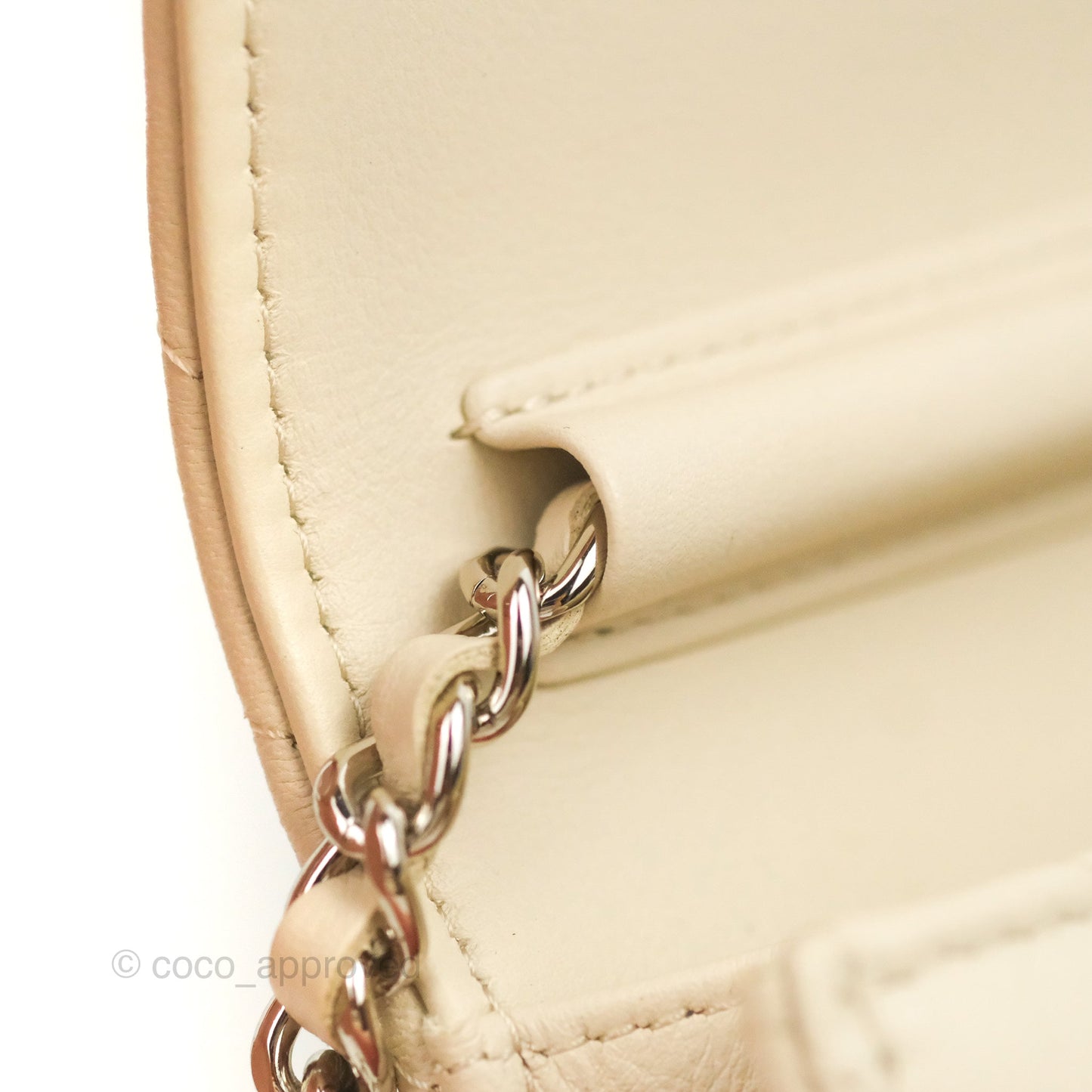 Chanel Chevron Clutch With Chain Ivory Calfskin Silver Hardware
