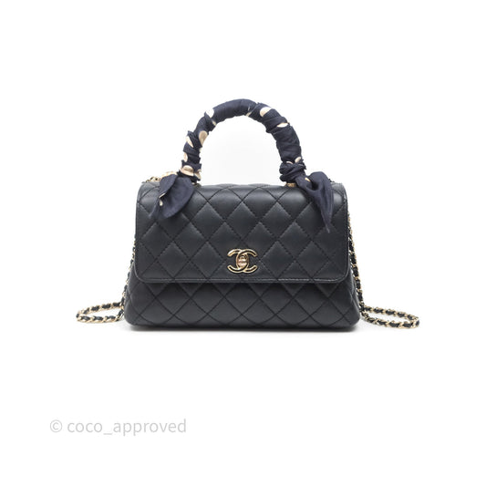 Chanel Small Coco Handle Quilted Black Caviar Gold Hardware