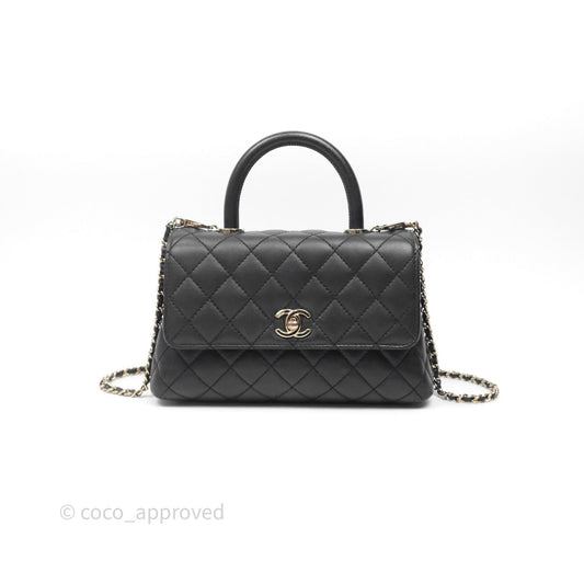 Chanel Small Coco Handle Quilted Black Caviar Gold Hardware