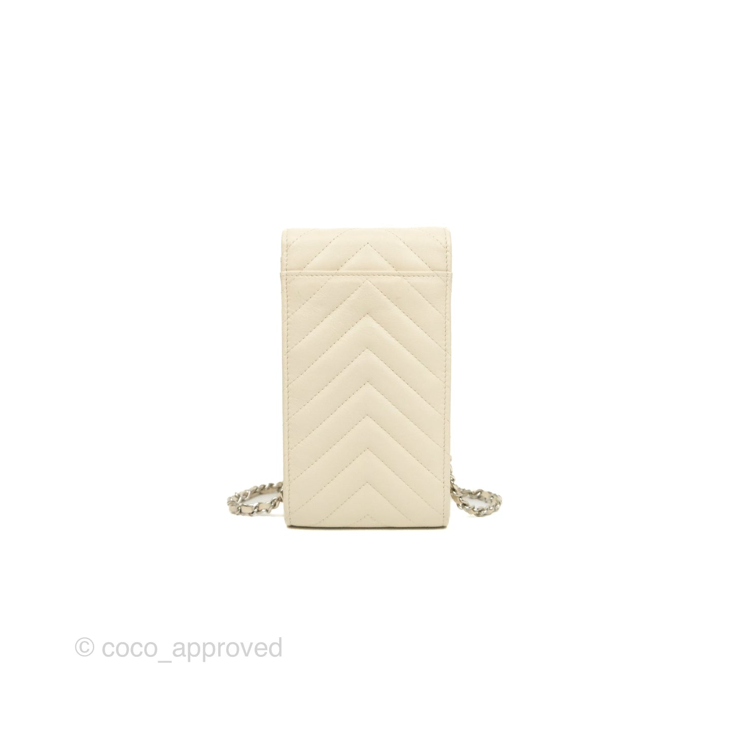 Chanel Chevron Clutch With Chain Ivory Calfskin Silver Hardware