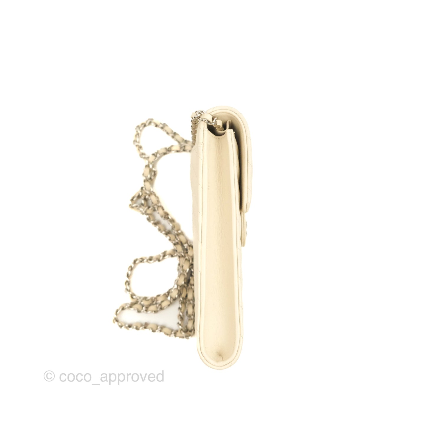 Chanel Chevron Clutch With Chain Ivory Calfskin Silver Hardware