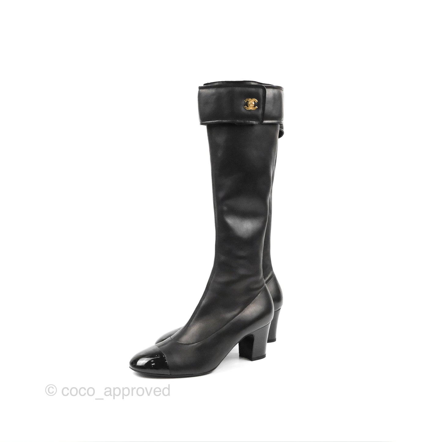 Chanel CC Lock High Boots Black Leather 20C Size 37