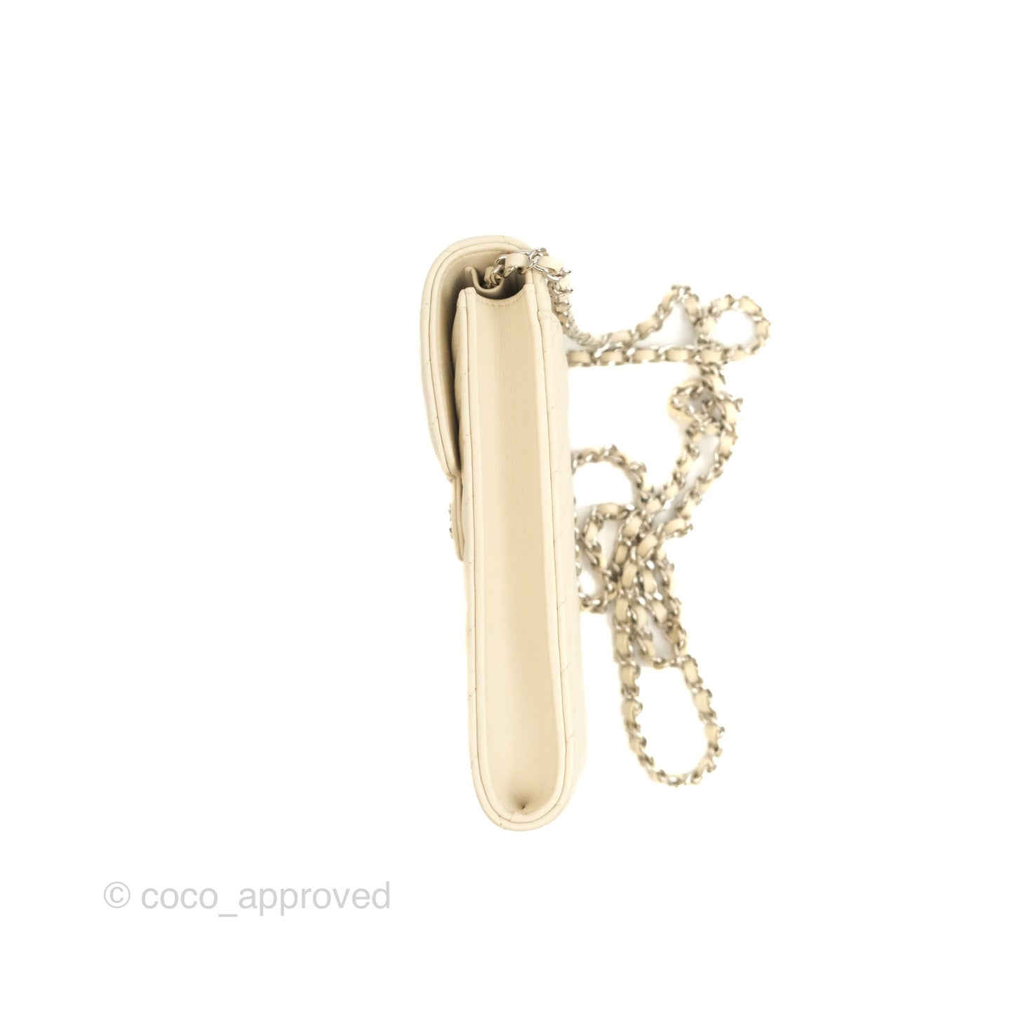 Chanel Chevron Clutch With Chain Ivory Calfskin Silver Hardware