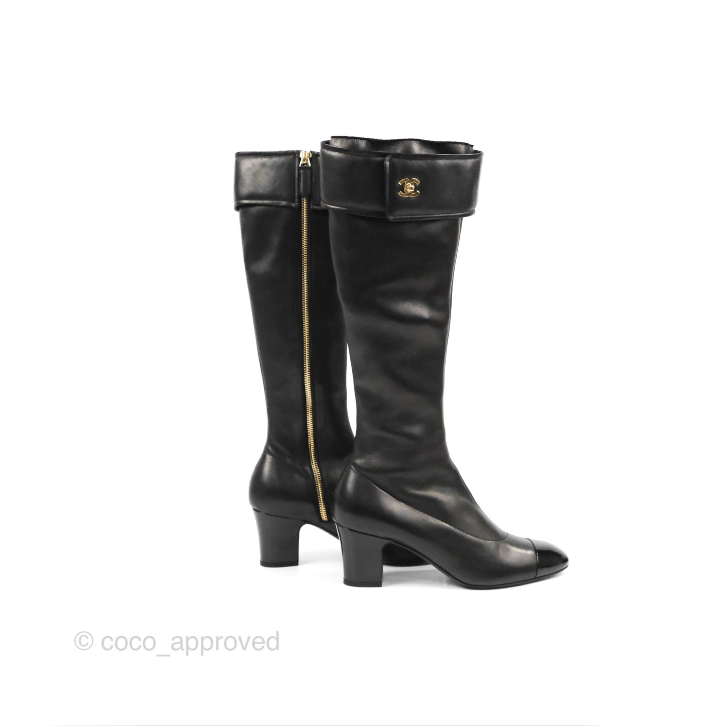 Chanel CC Lock High Boots Black Leather 20C Size 37