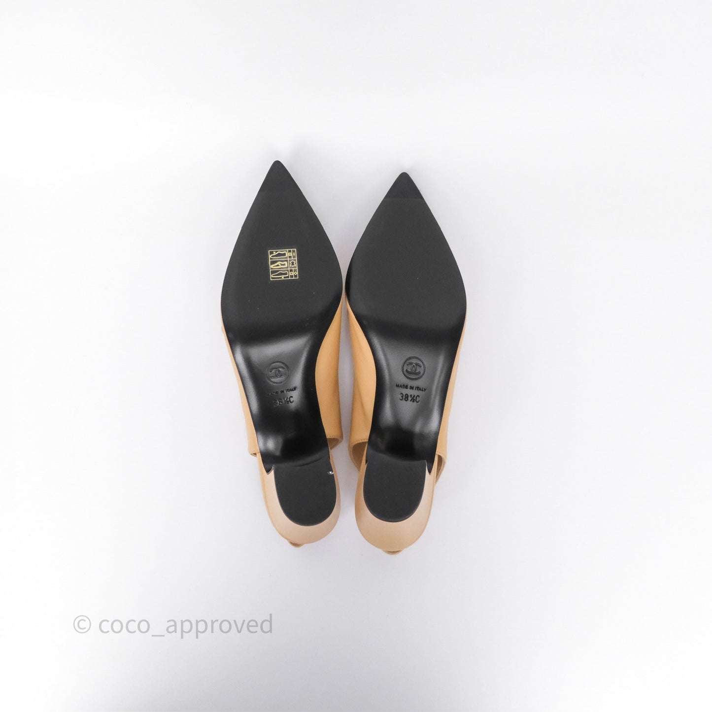 Chanel Slingbacks Heels with Pearls Black/ Beige Size 38.5