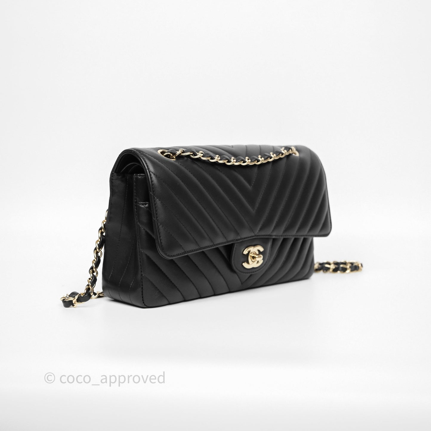 Chanel Classic Medium Flap Chevron Black Lambskin Gold Hardware