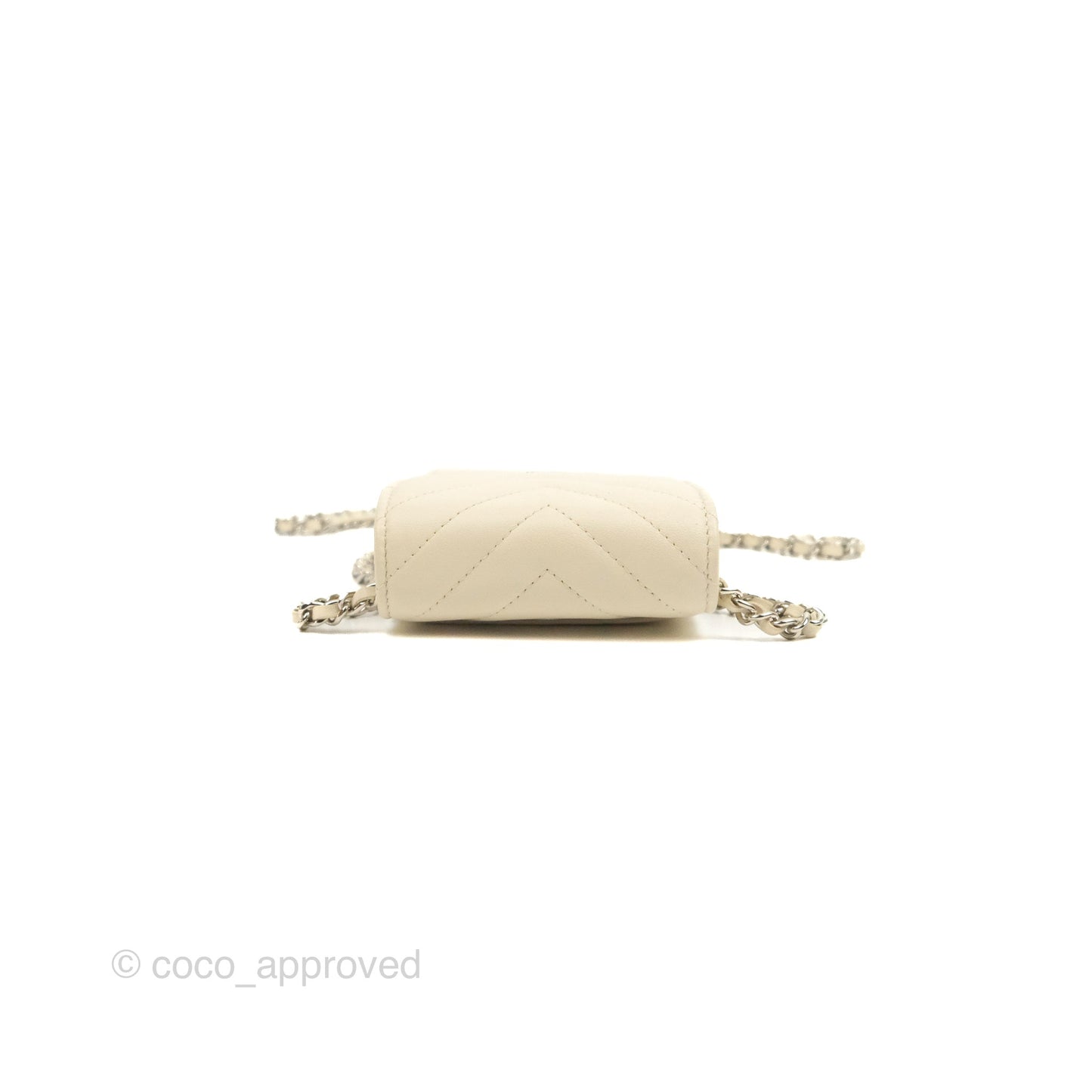 Chanel Chevron Clutch With Chain Ivory Calfskin Silver Hardware