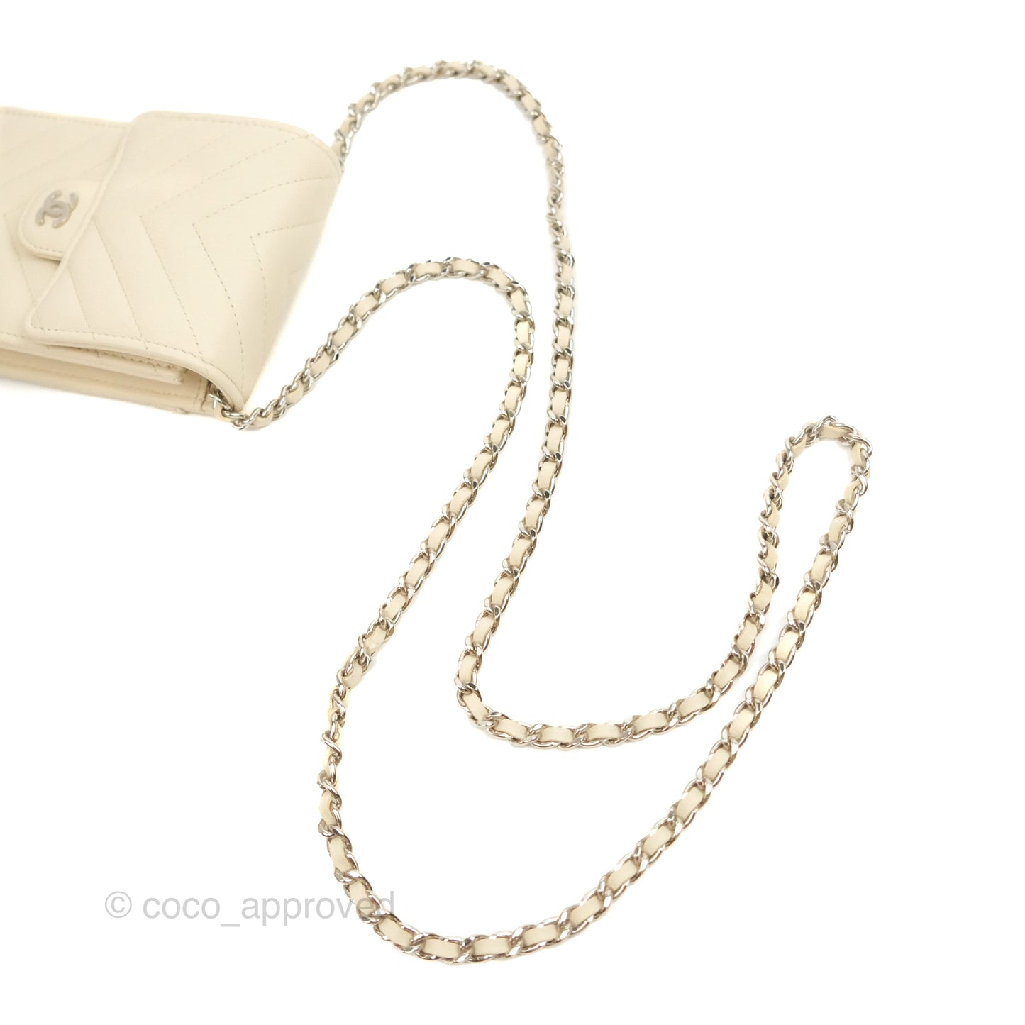 Chanel Chevron Clutch With Chain Ivory Calfskin Silver Hardware