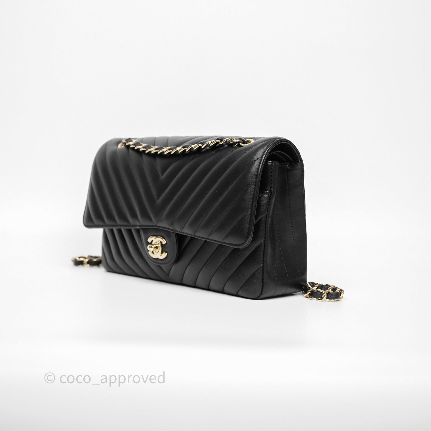 Chanel Classic Medium Flap Chevron Black Lambskin Gold Hardware