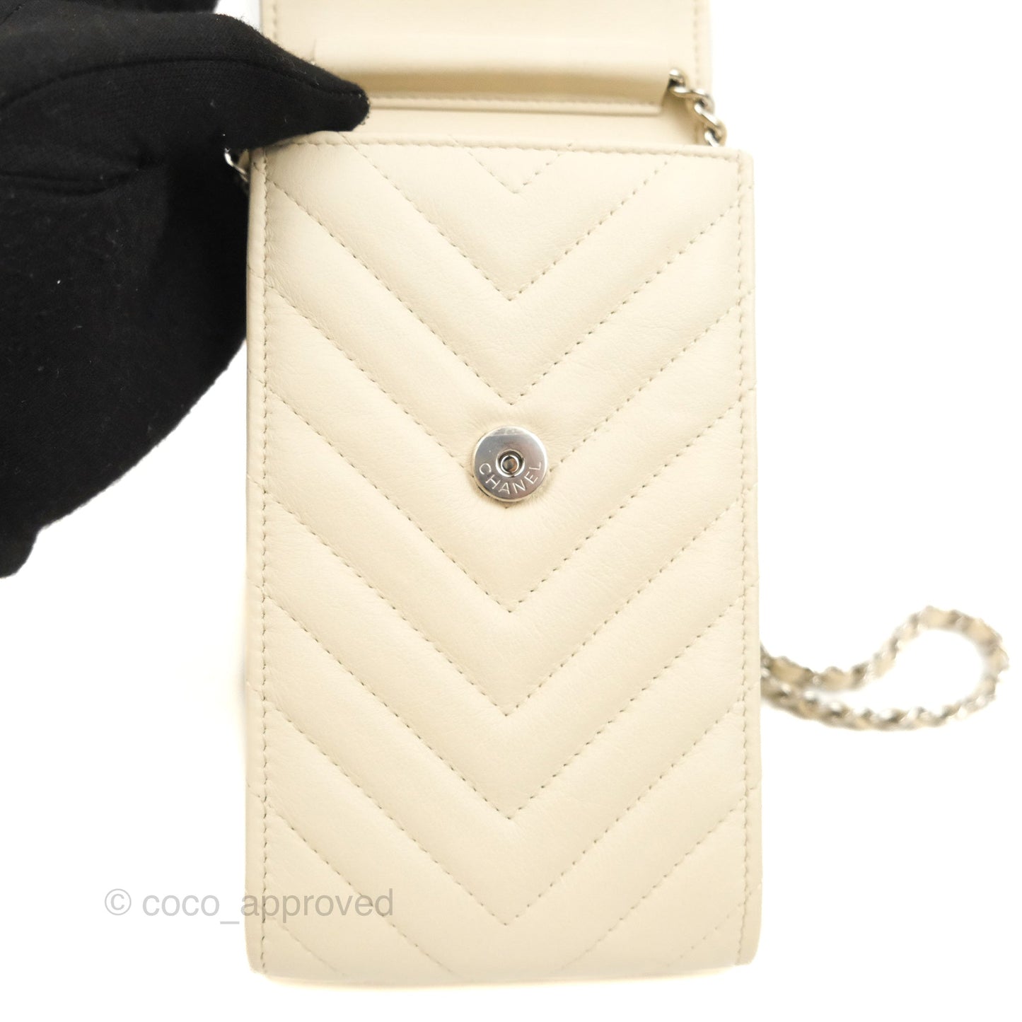 Chanel Chevron Clutch With Chain Ivory Calfskin Silver Hardware