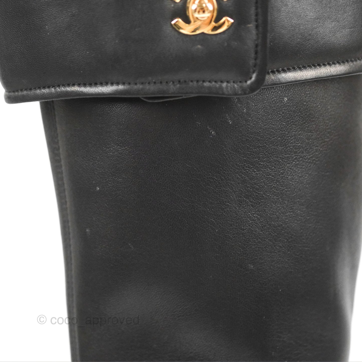 Chanel CC Lock High Boots Black Leather 20C Size 37