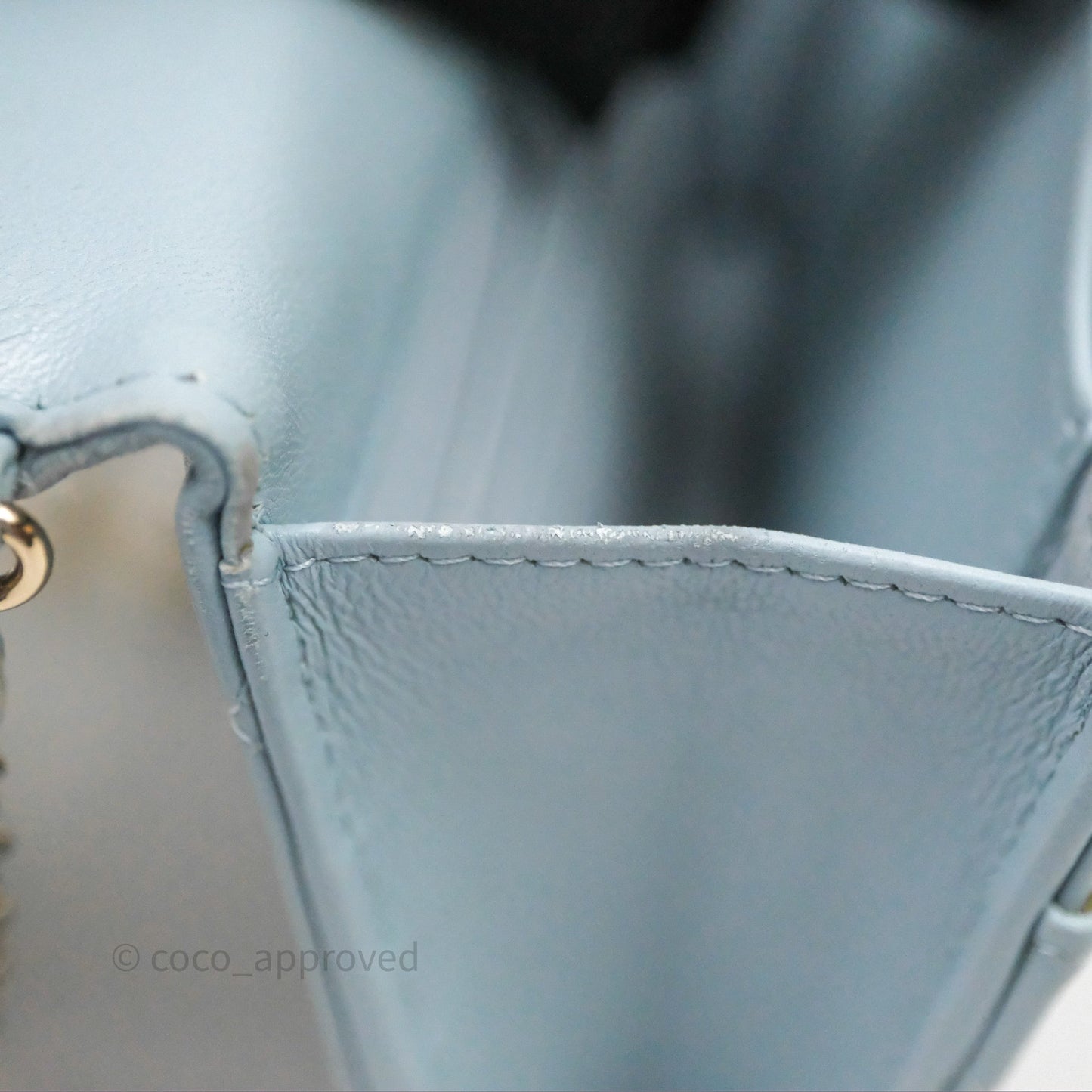 Chanel Pearl Chain WOC Wallet On Chain Light Blue Lambskin Gold Hardware