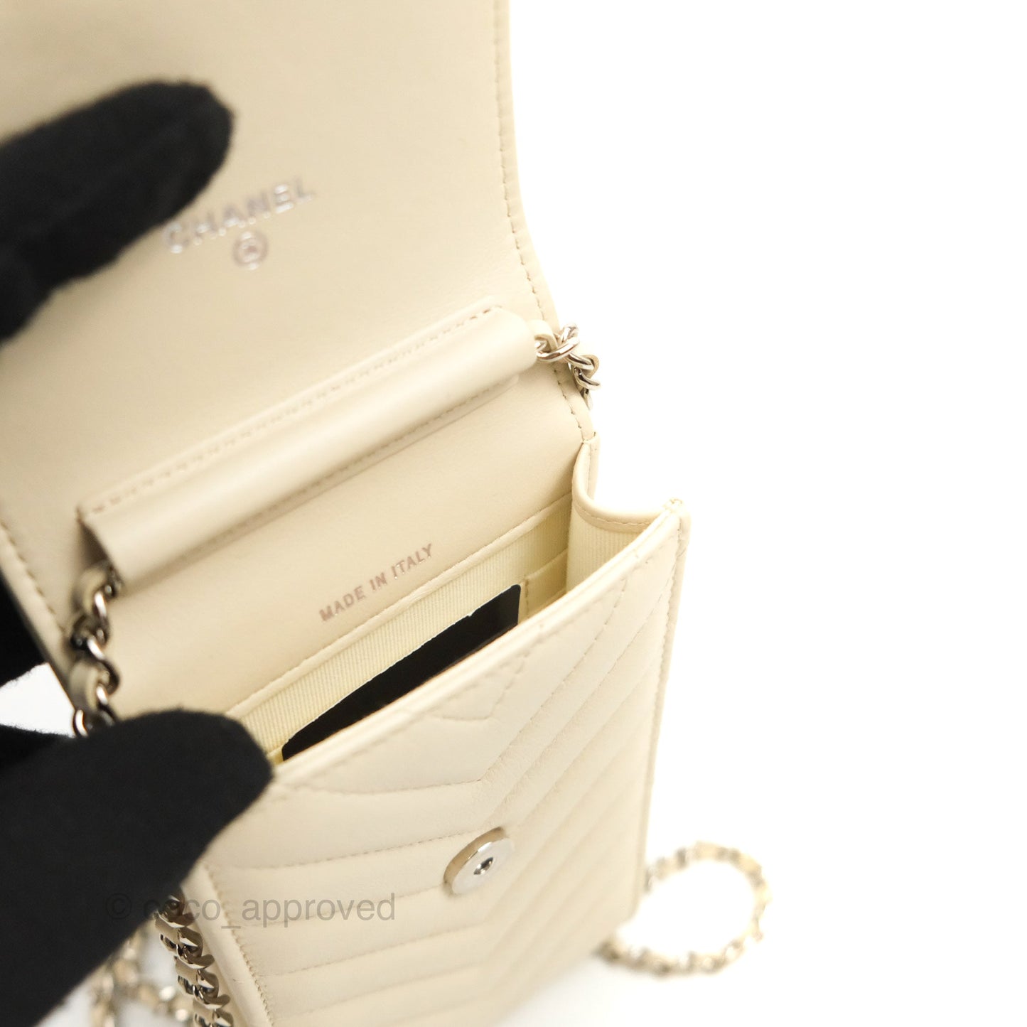 Chanel Chevron Clutch With Chain Ivory Calfskin Silver Hardware