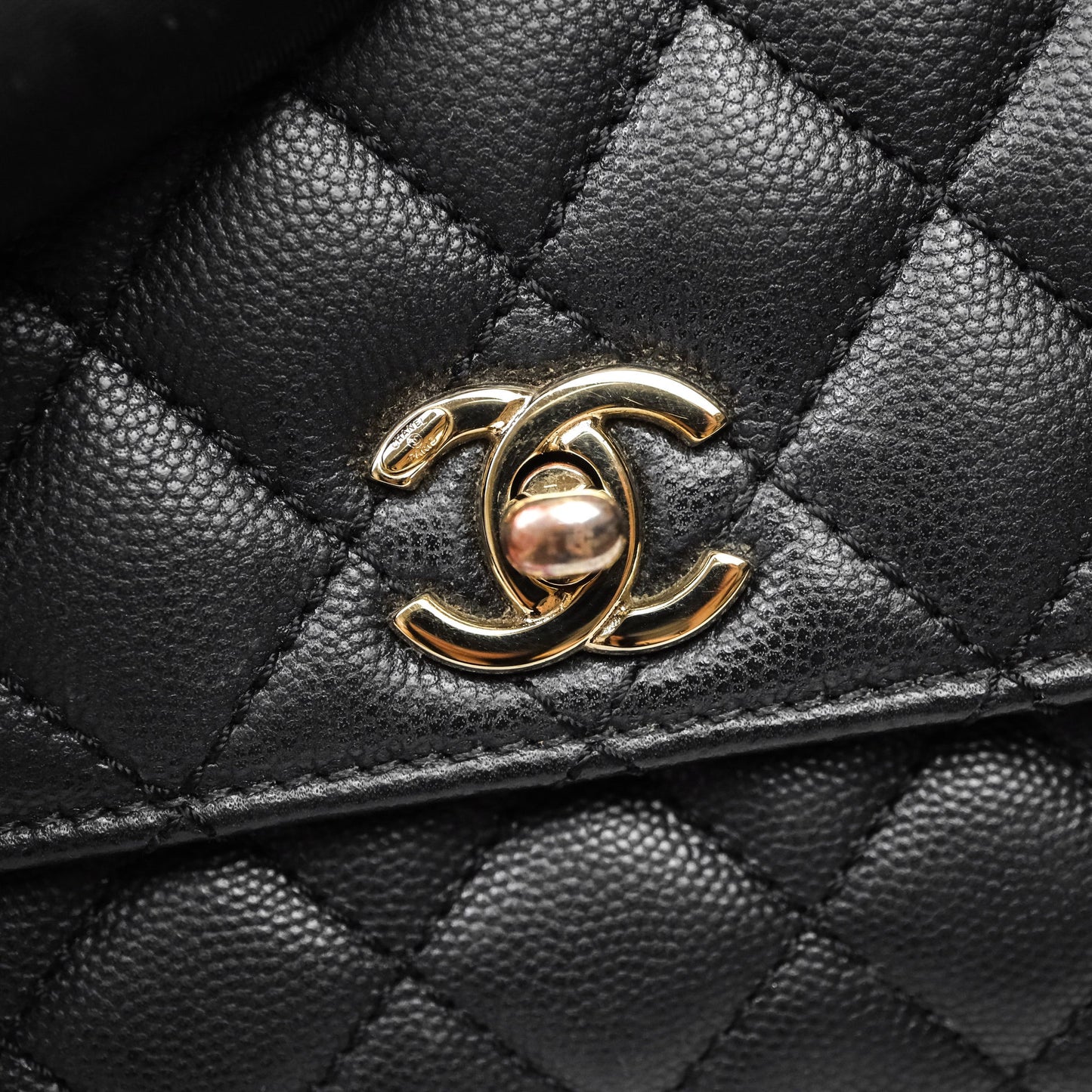 Chanel Small Coco Handle Quilted Black Caviar Gold Hardware