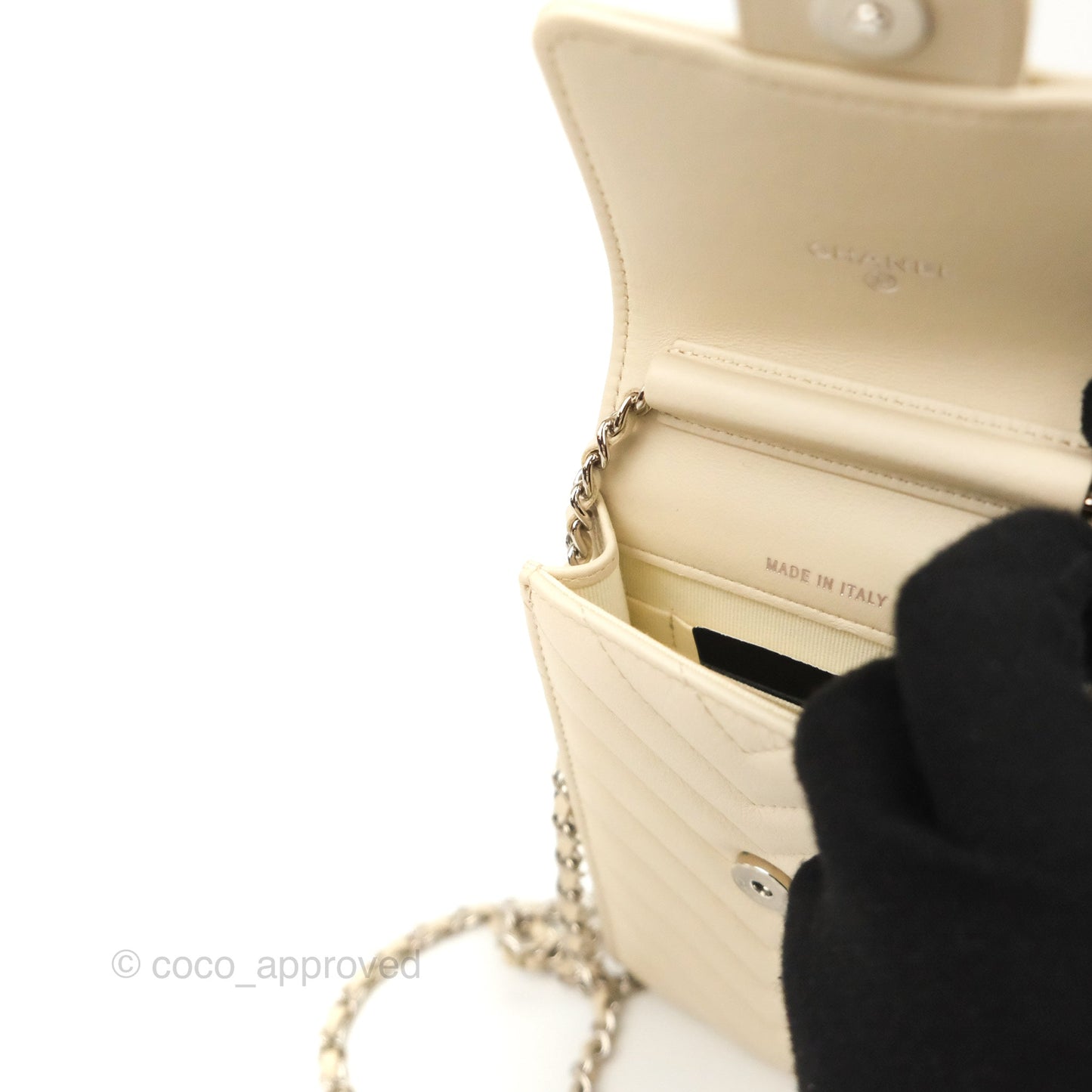 Chanel Chevron Clutch With Chain Ivory Calfskin Silver Hardware