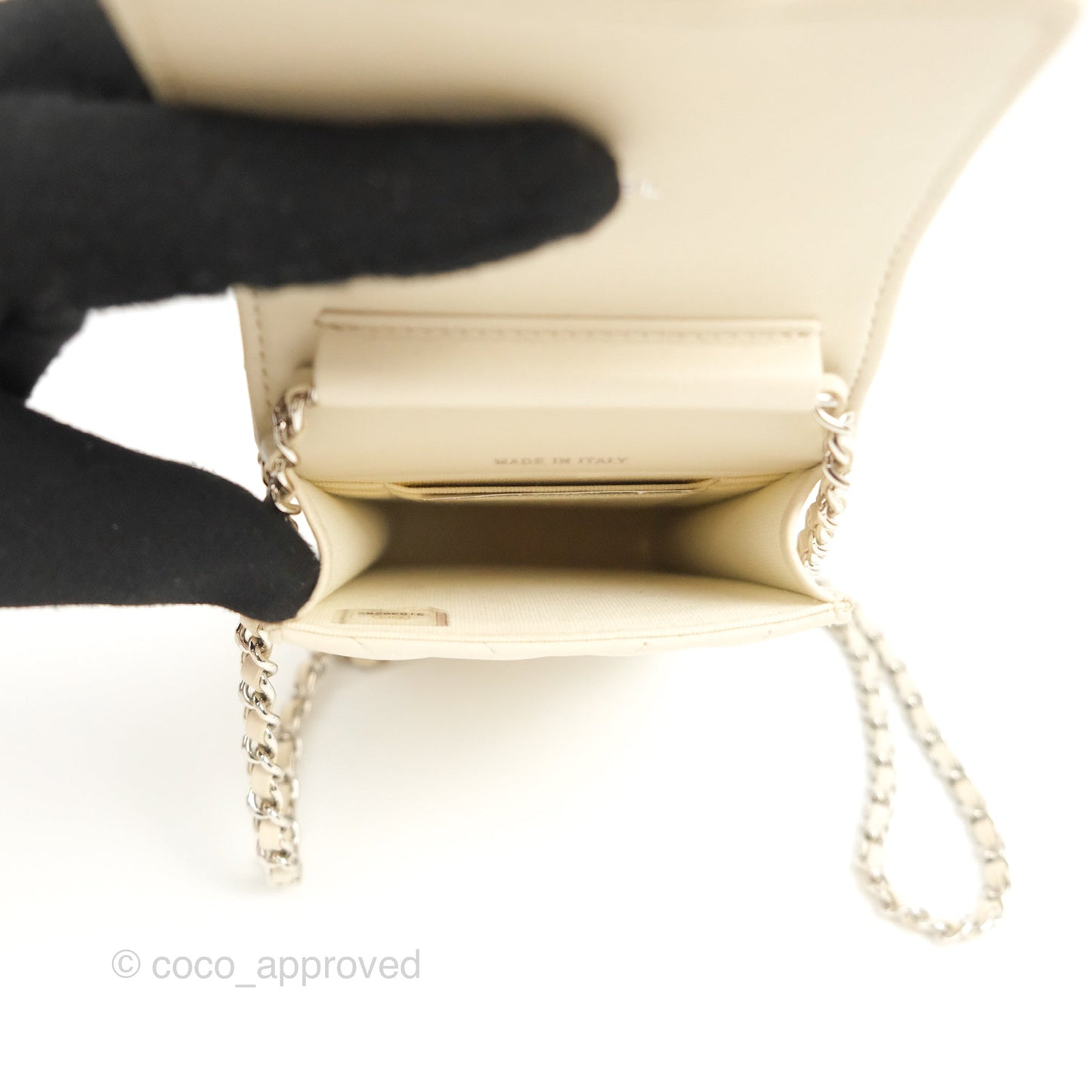 Chanel Chevron Clutch With Chain Ivory Calfskin Silver Hardware