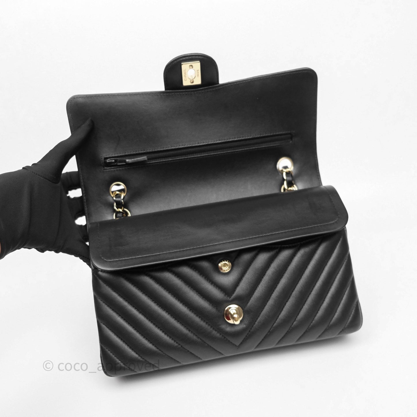 Chanel Classic Medium Flap Chevron Black Lambskin Gold Hardware