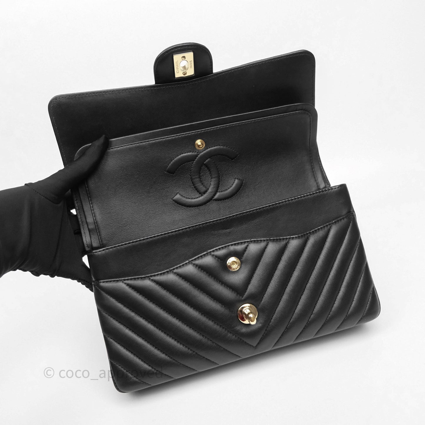 Chanel Classic Medium Flap Chevron Black Lambskin Gold Hardware