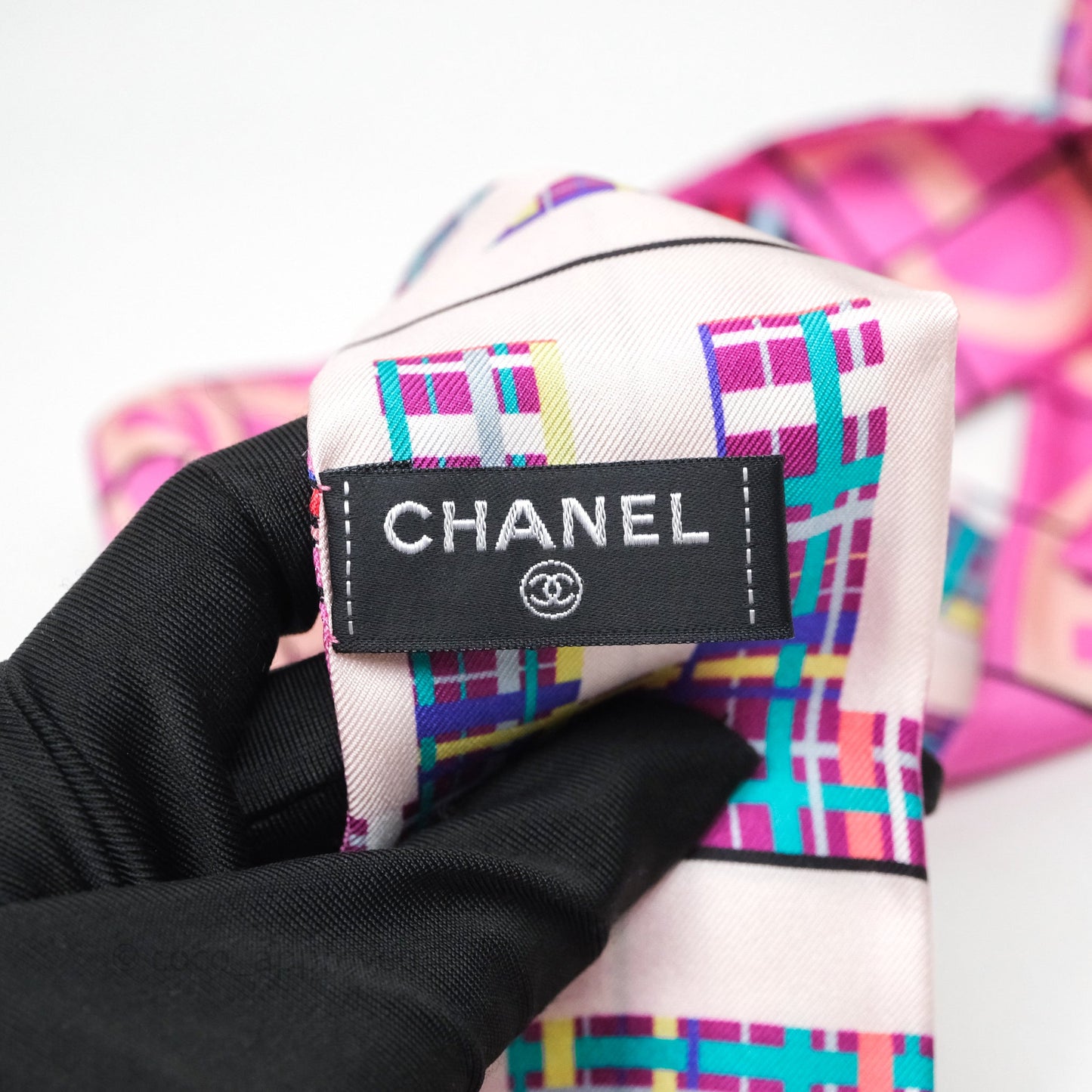 Chanel CC Logo Silk Twilly Pink