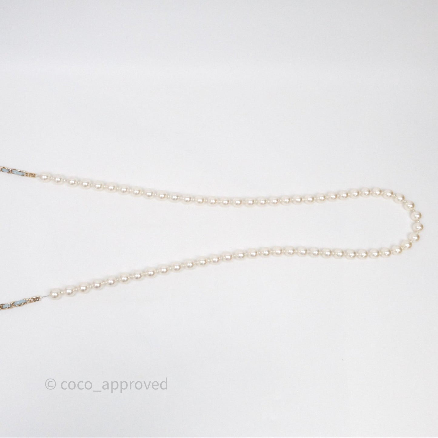 Chanel Pearl Chain WOC Wallet On Chain Light Blue Lambskin Gold Hardware