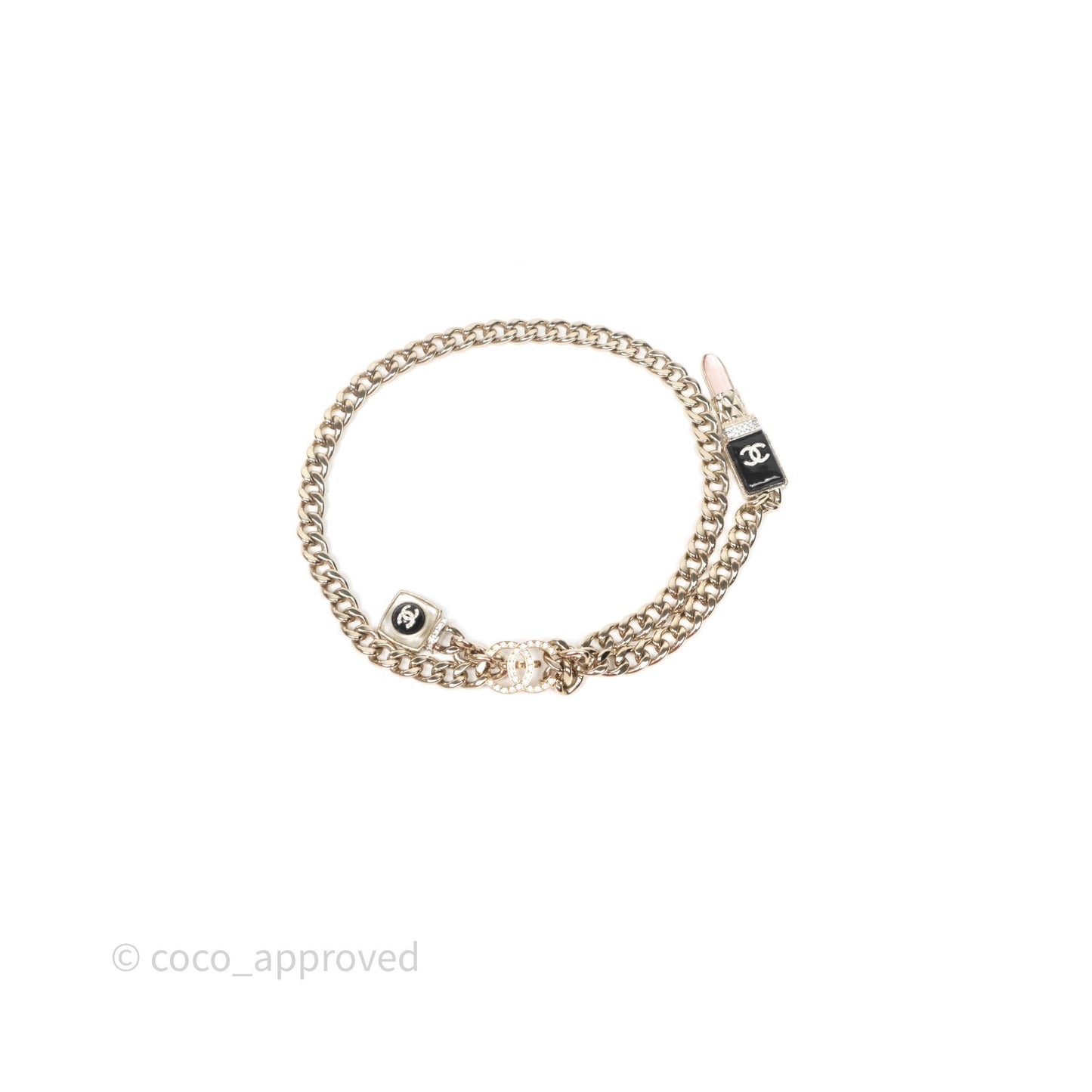 Chanel Crystal Lipstick Charm Pendant Necklace Gold Tone 22C