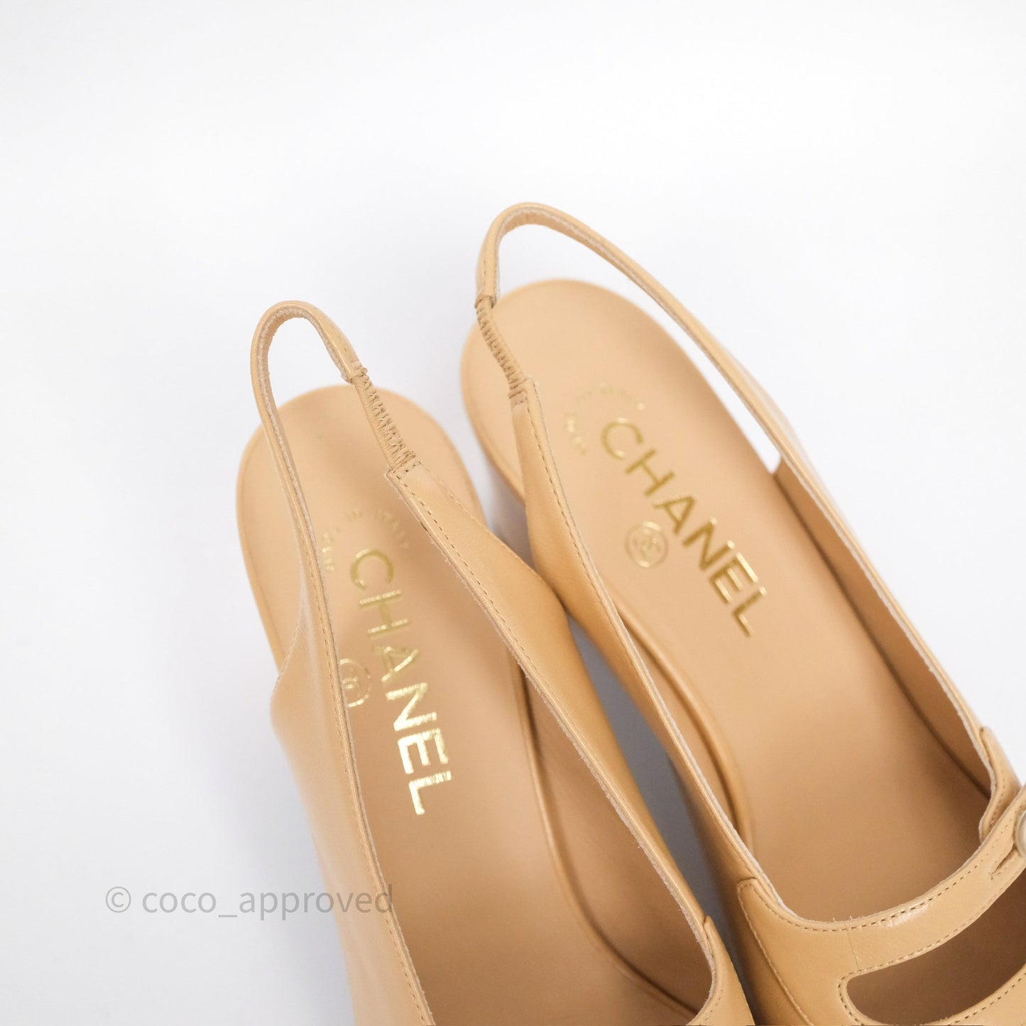 Chanel Slingbacks Heels with Pearls Black/ Beige Size 38.5