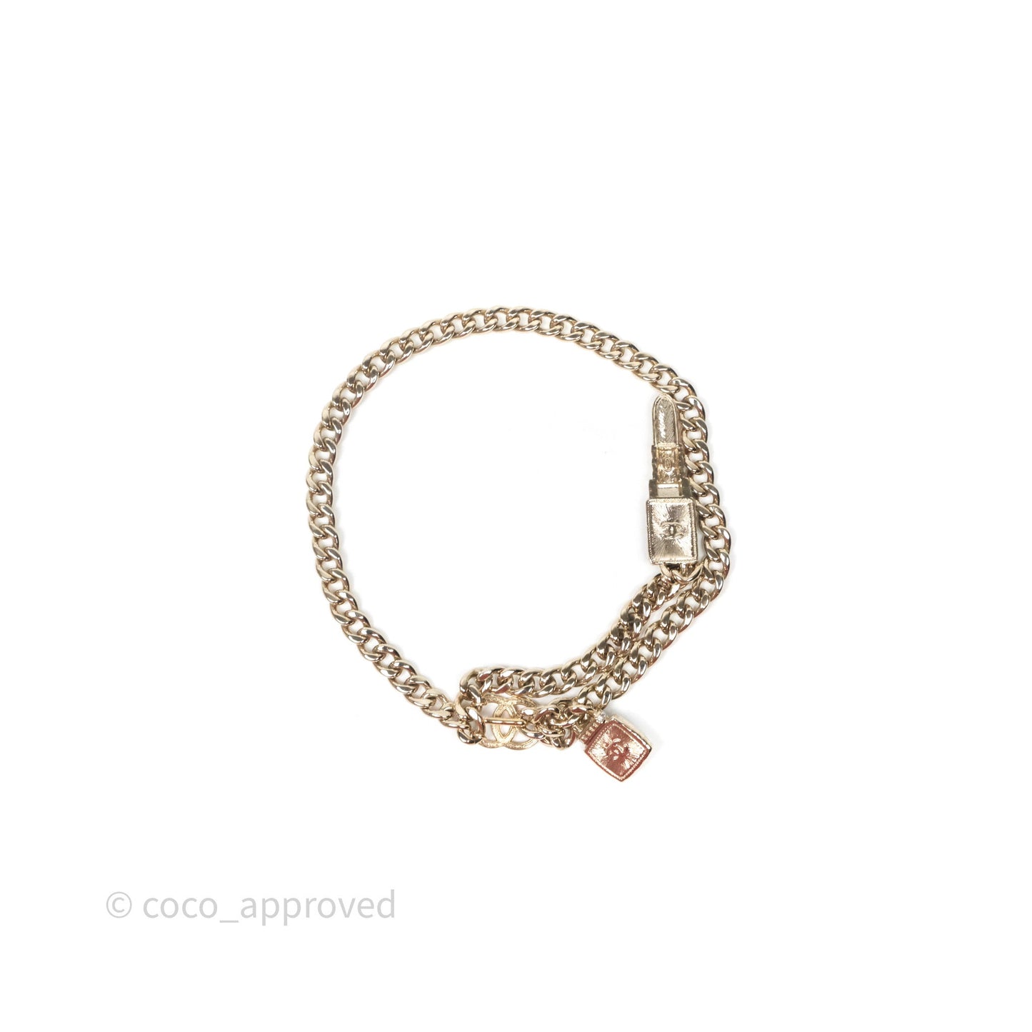 Chanel Crystal Lipstick Charm Pendant Necklace Gold Tone 22C