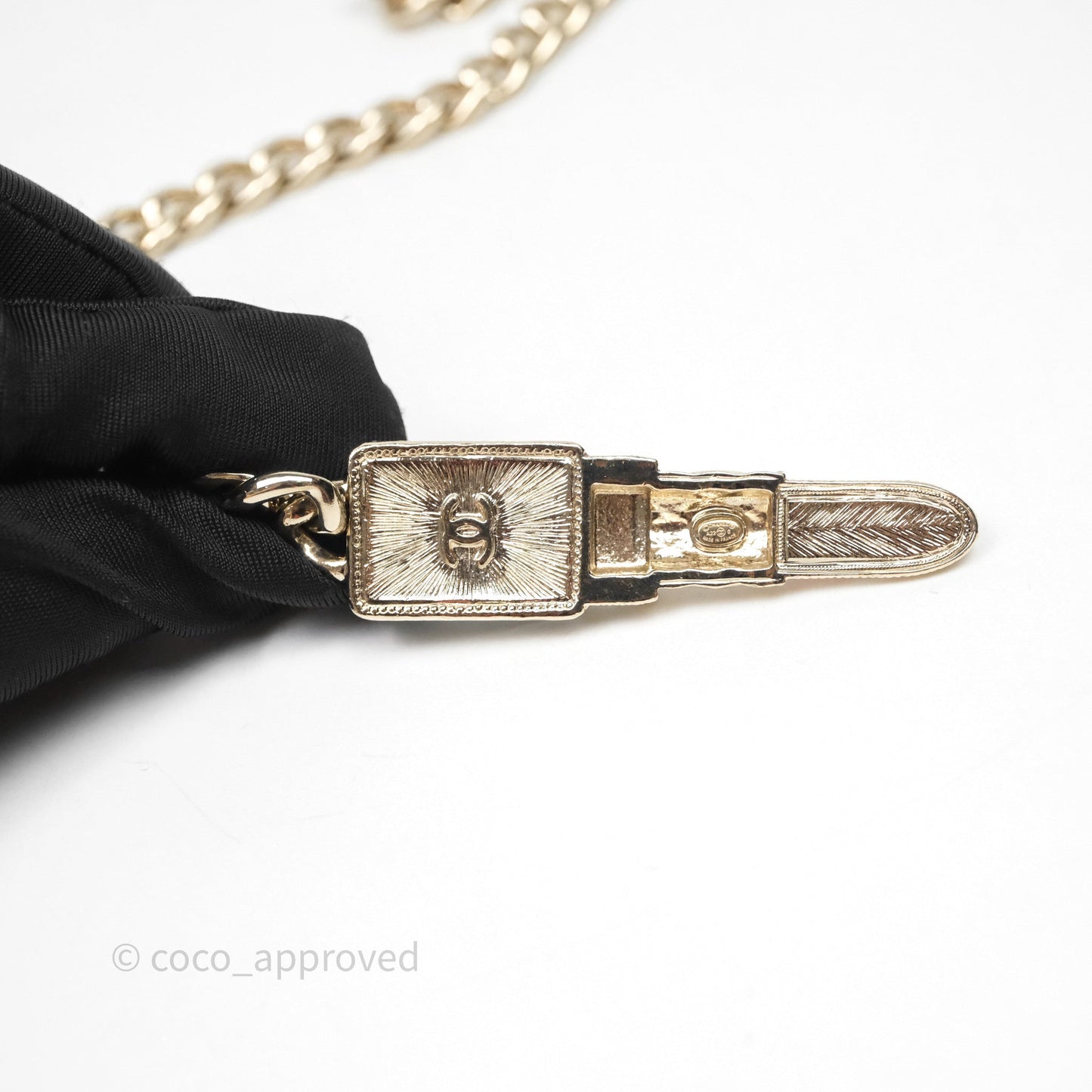 Chanel Crystal Lipstick Charm Pendant Necklace Gold Tone 22C