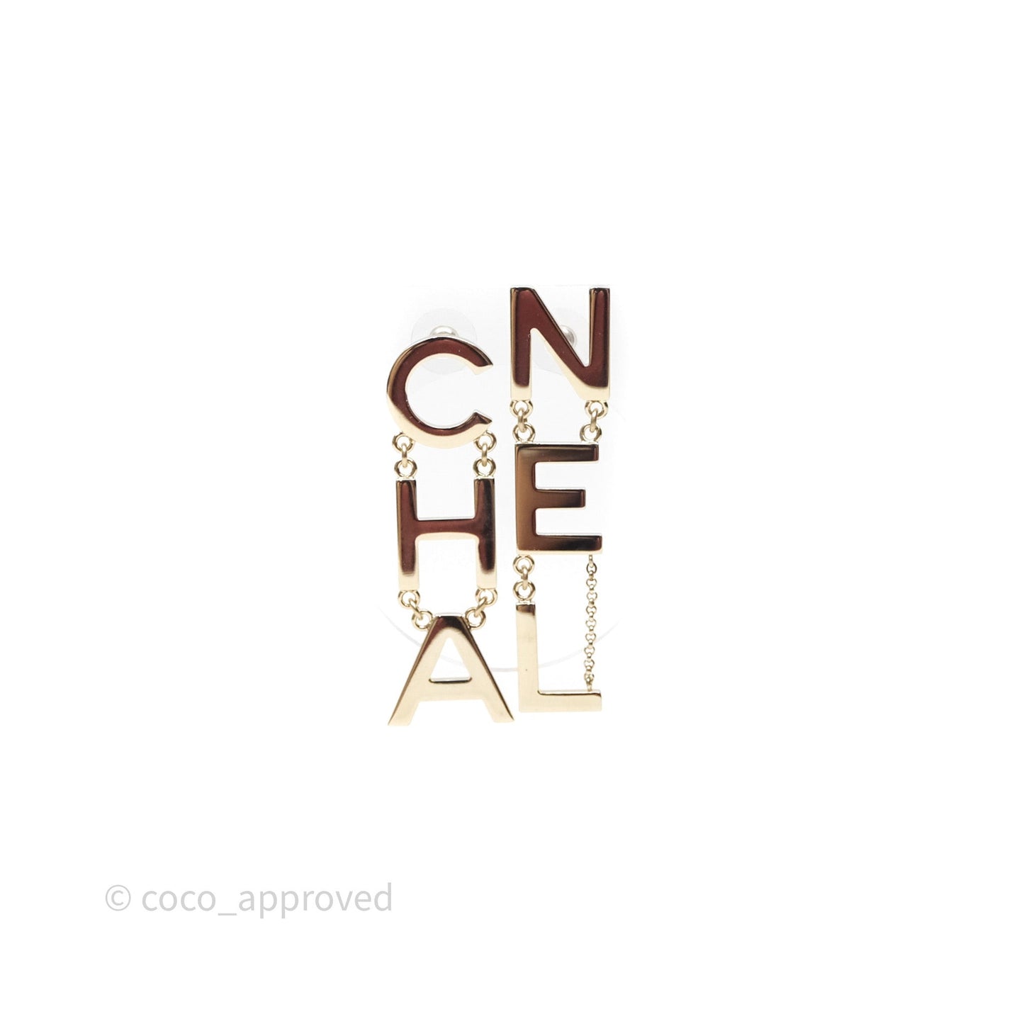Chanel Letter Cha-Nel Logo Drop Earrings Gold Tone 21V