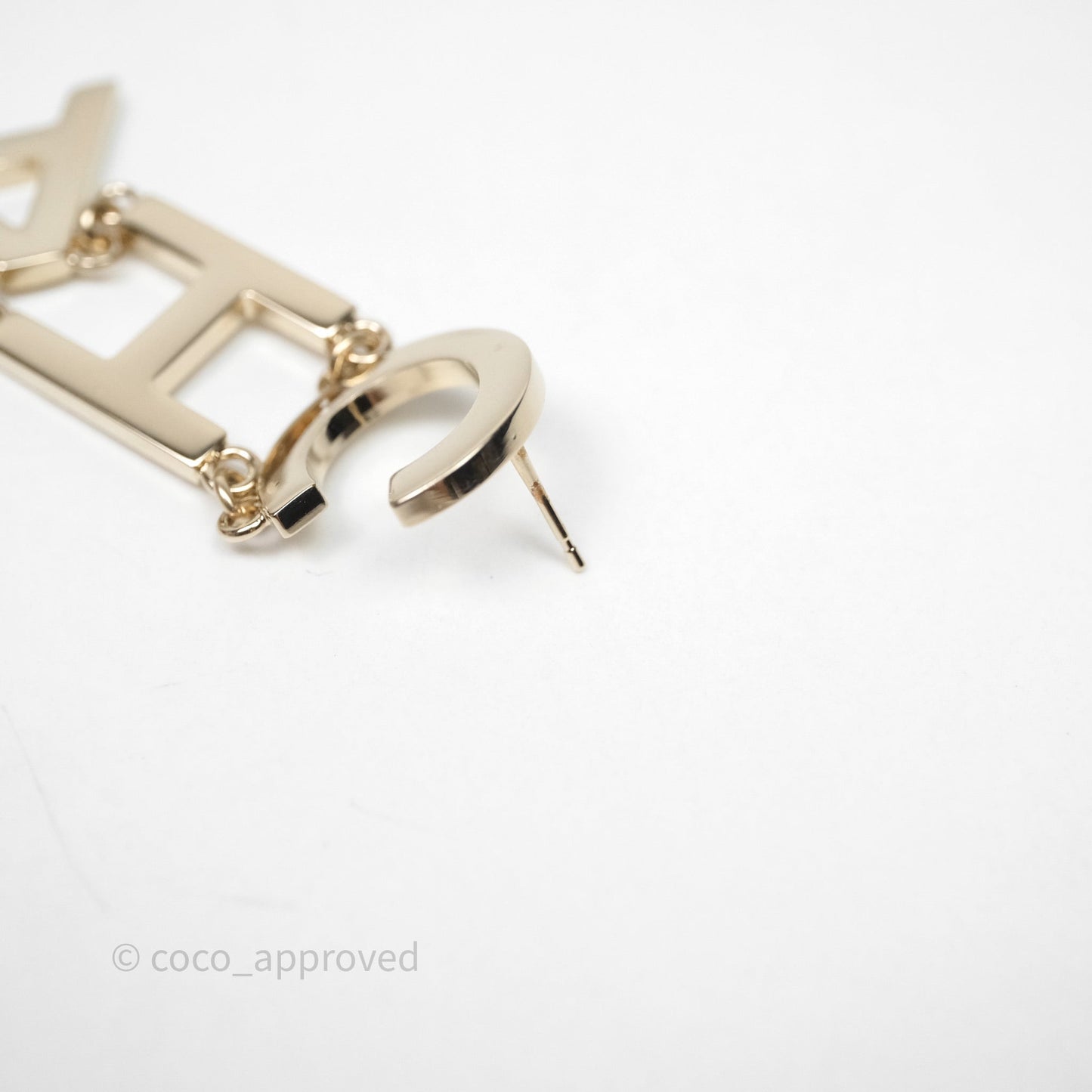 Chanel Letter Cha-Nel Logo Drop Earrings Gold Tone 21V