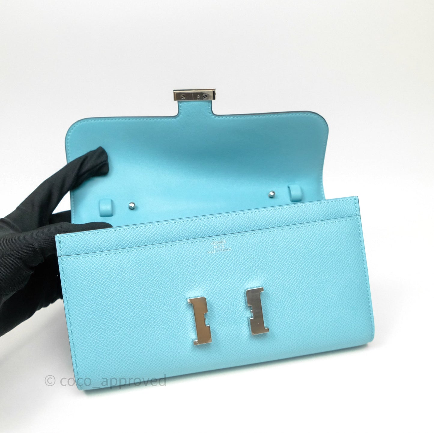 Hermès Constance To Go Wallet Bleu Atoll 3P Epsom Palladium Hardware