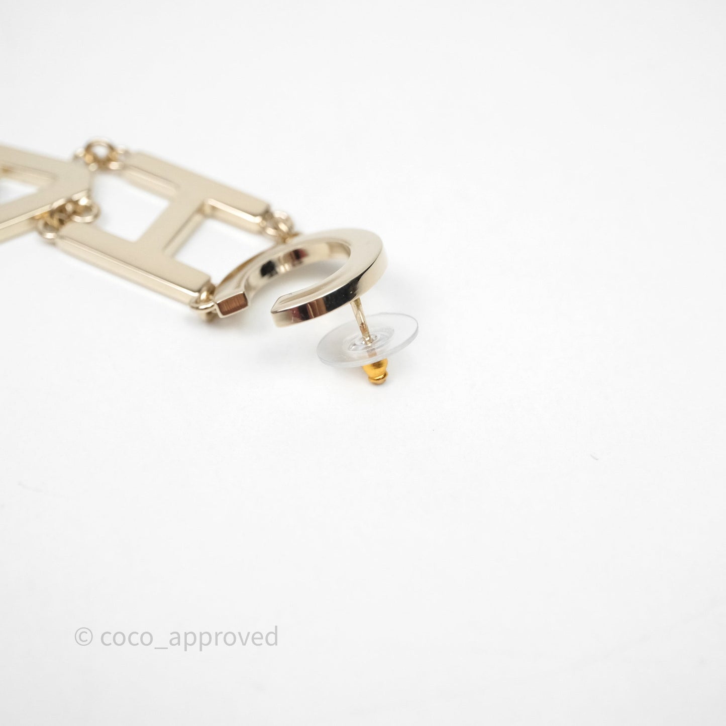 Chanel Letter Cha-Nel Logo Drop Earrings Gold Tone 21V