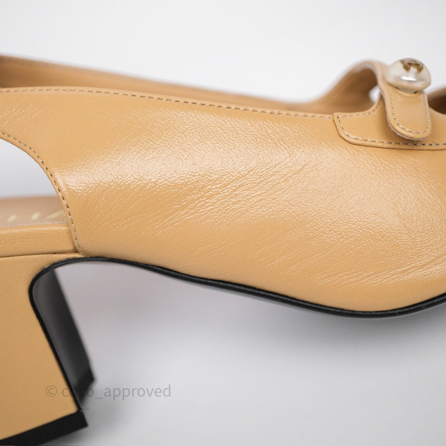 Chanel Slingbacks Heels with Pearls Black/ Beige Size 38.5