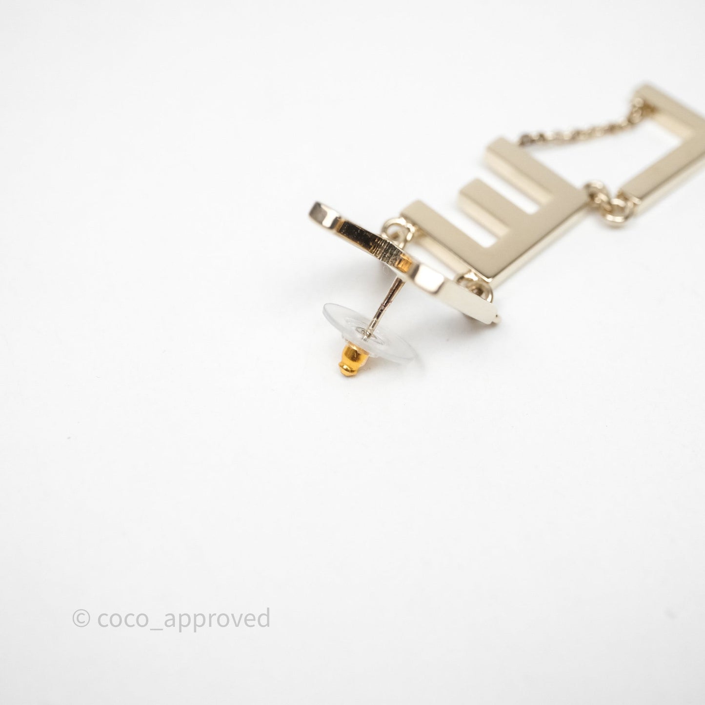 Chanel Letter Cha-Nel Logo Drop Earrings Gold Tone 21V