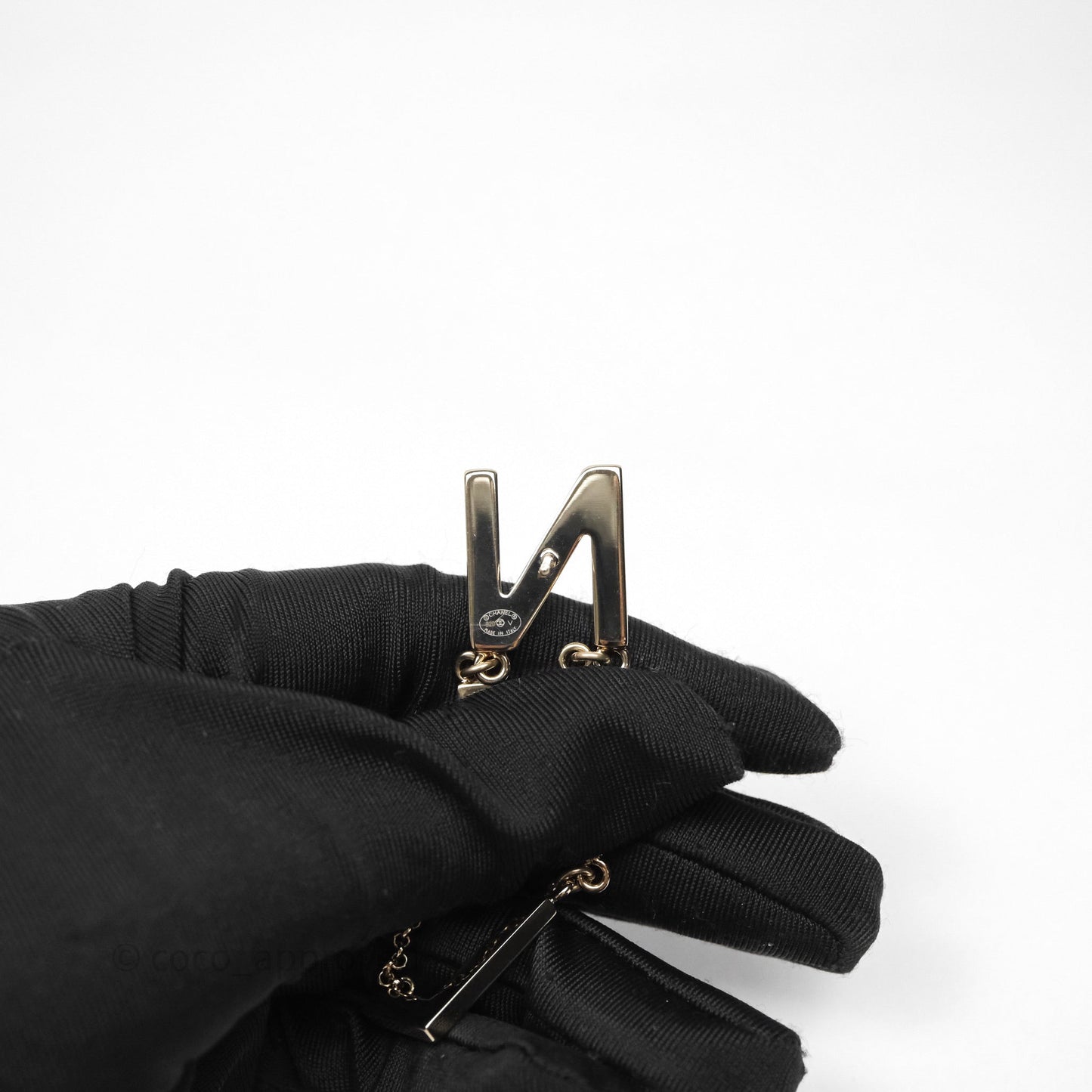 Chanel Letter Cha-Nel Logo Drop Earrings Gold Tone 21V