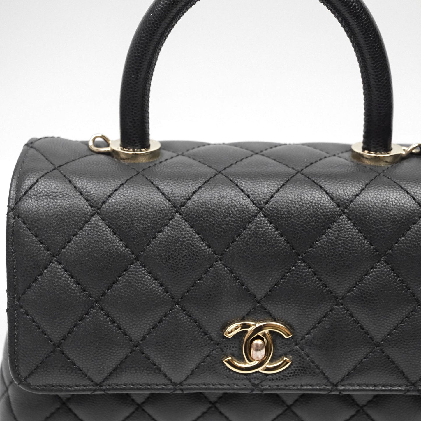 Chanel Small Coco Handle Quilted Black Caviar Gold Hardware