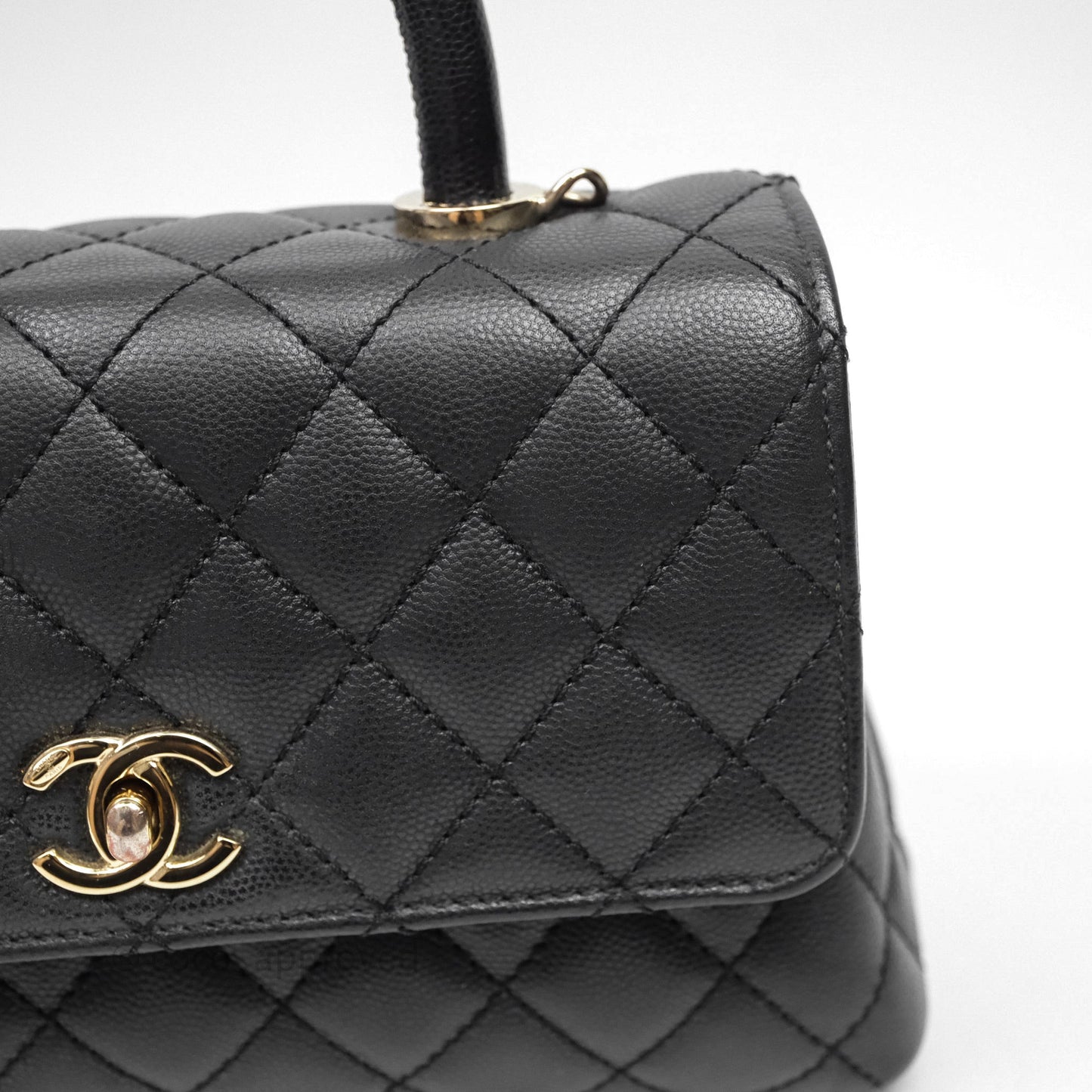 Chanel Small Coco Handle Quilted Black Caviar Gold Hardware