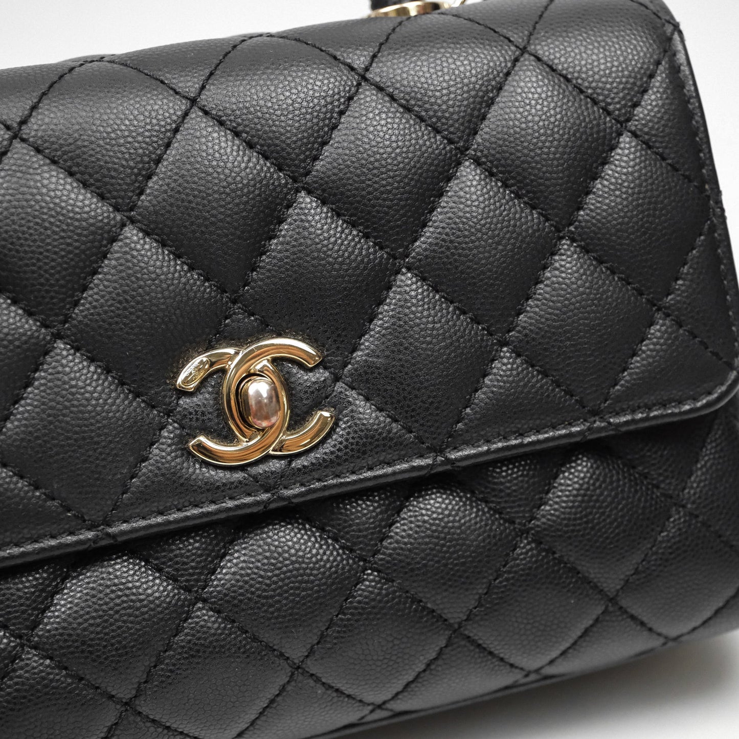 Chanel Small Coco Handle Quilted Black Caviar Gold Hardware
