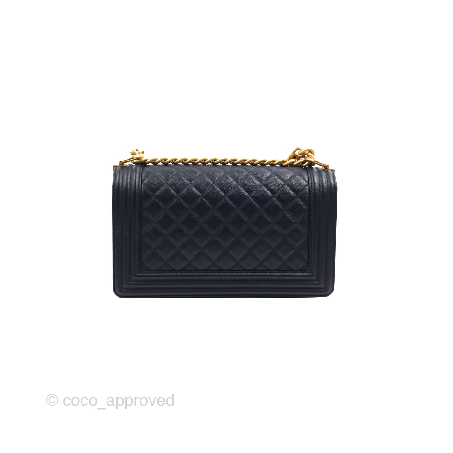 Chanel Quilted Medium Boy Navy Caviar Aged Gold Hardware