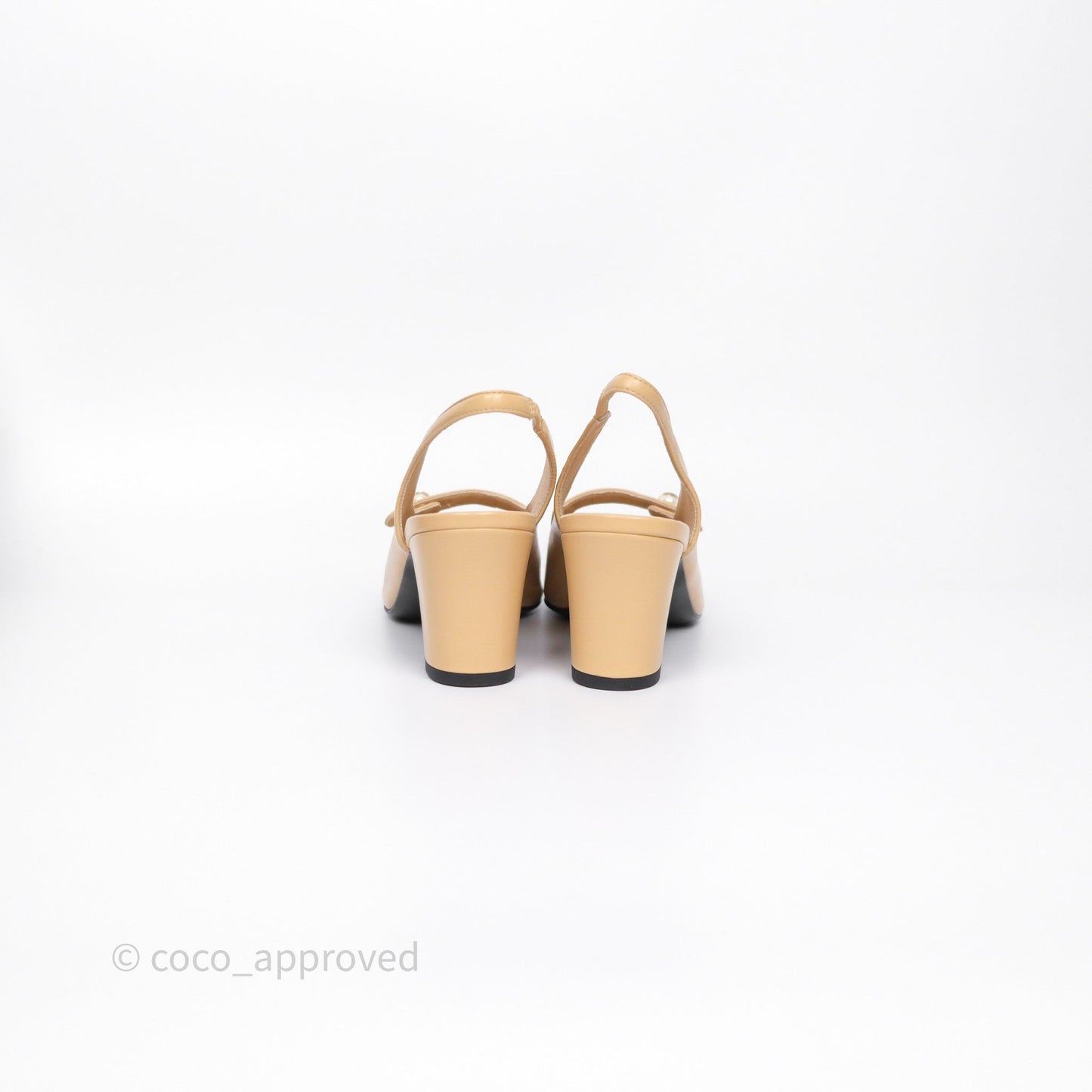 Chanel Slingbacks Heels with Pearls Black/ Beige Size 38.5