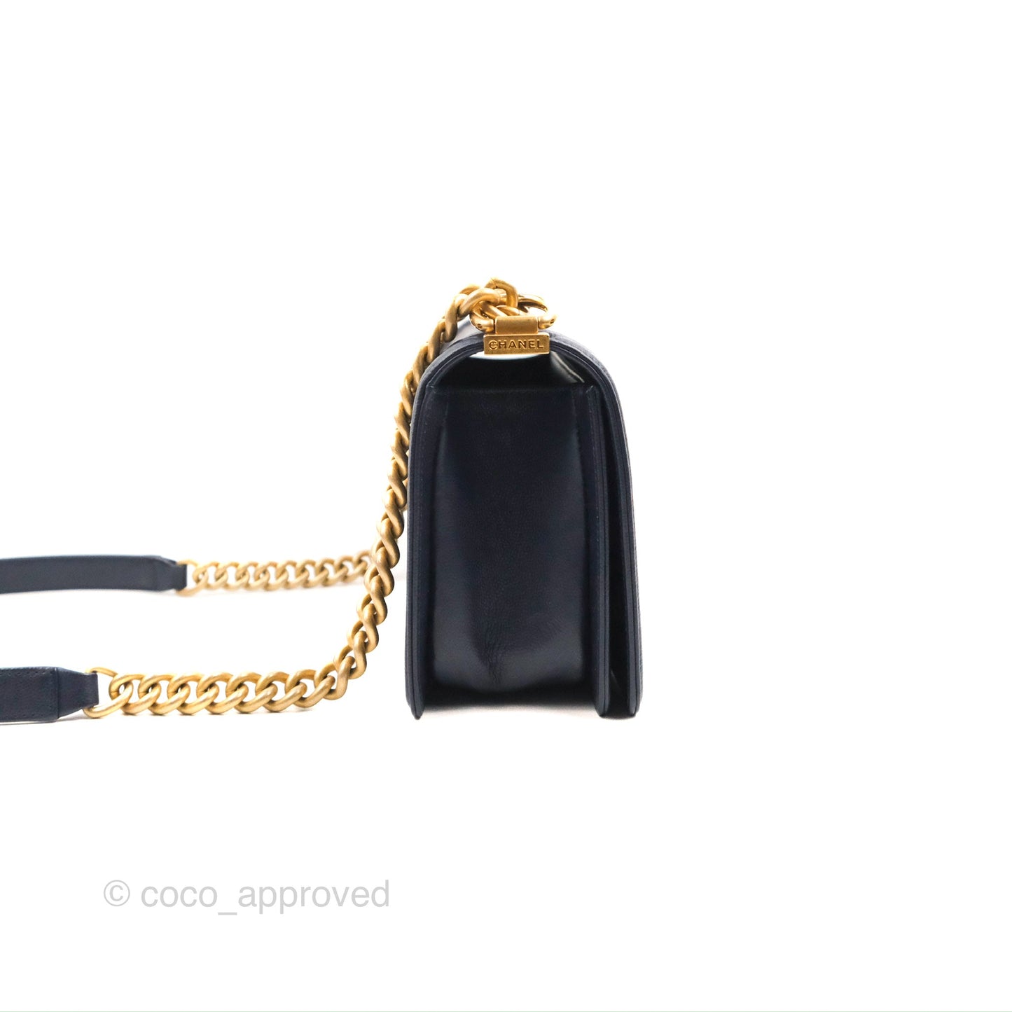 Chanel Quilted Medium Boy Navy Caviar Aged Gold Hardware